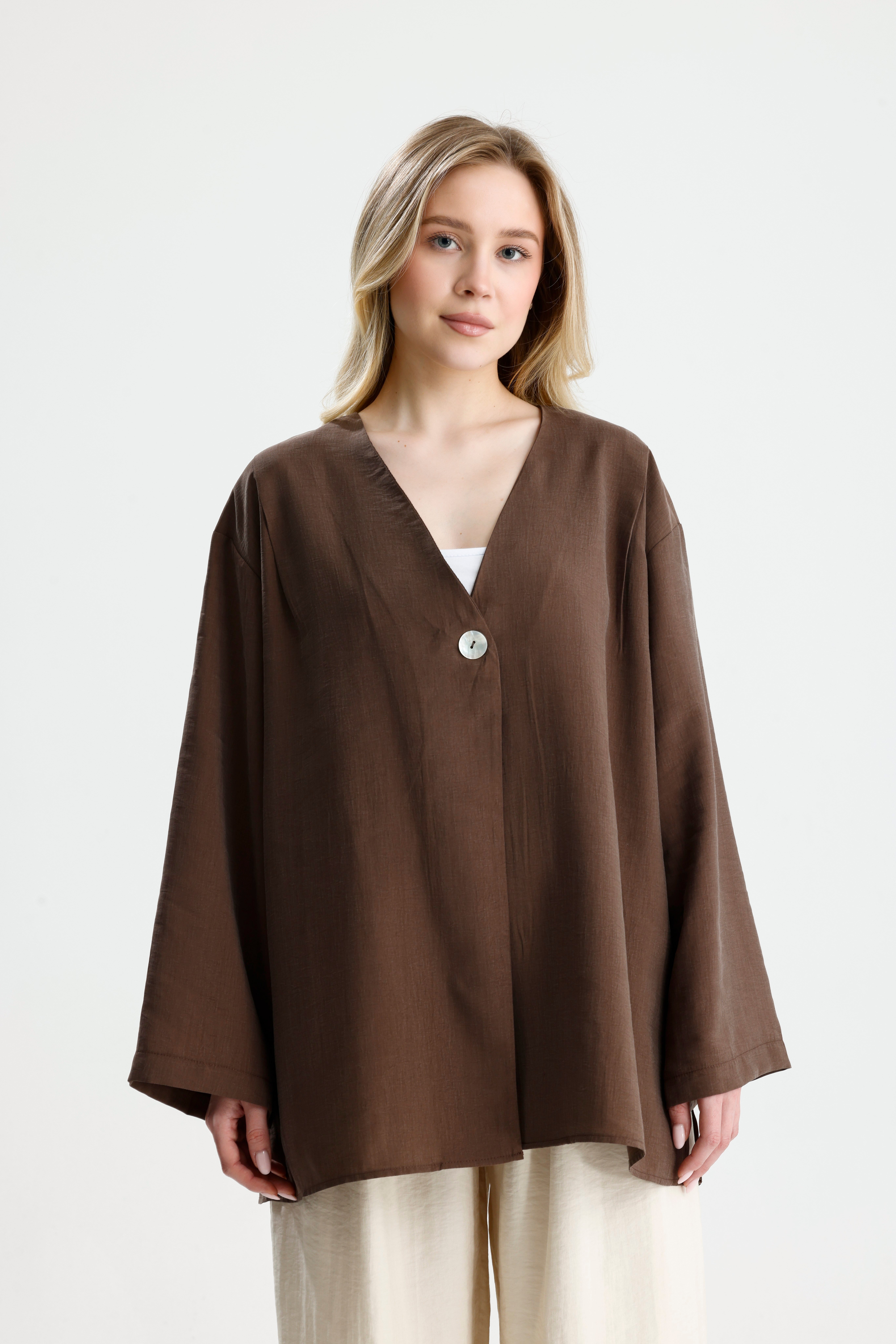 Kadın Kahve Premium Kumaş Oversize kimono 31099