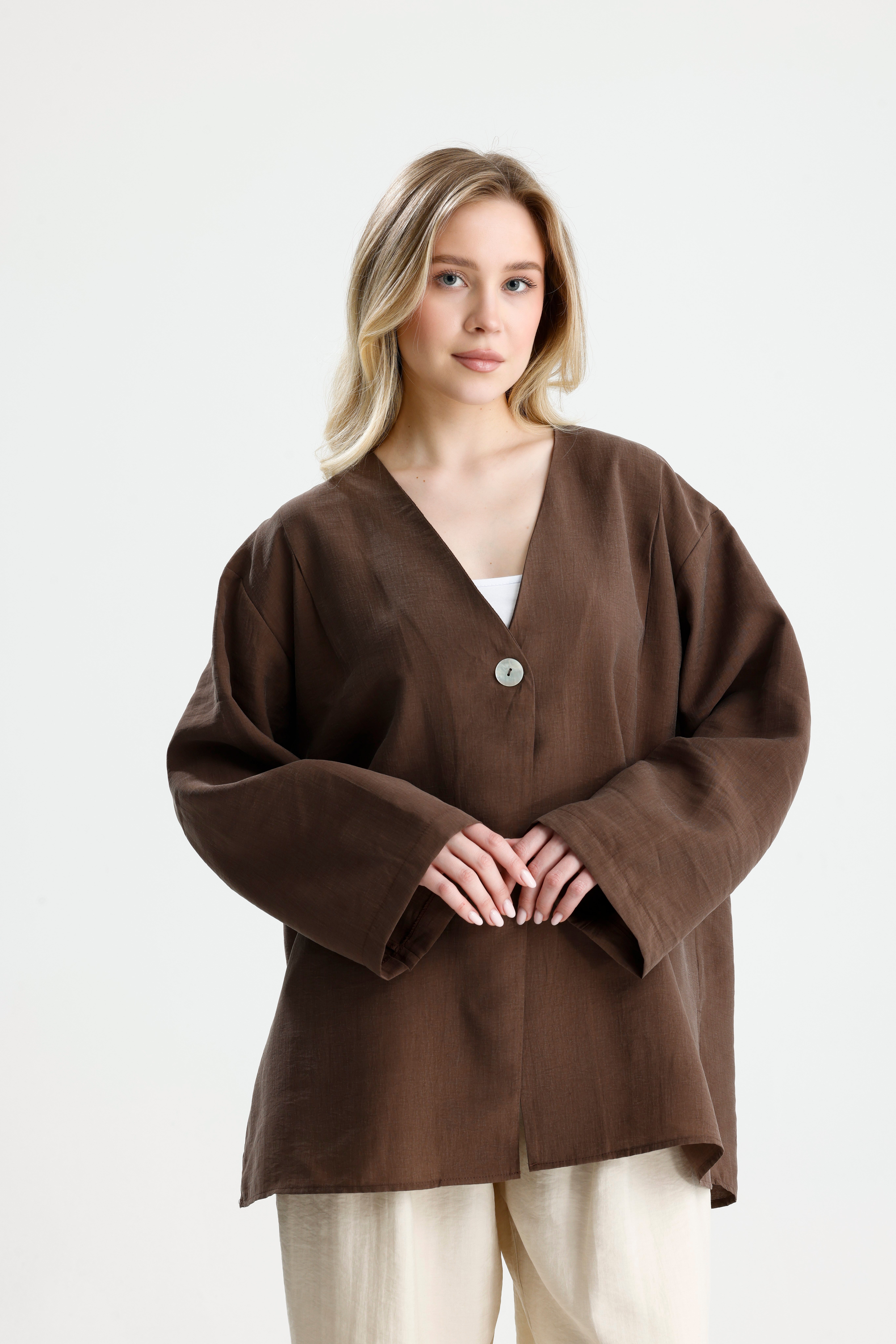 Kadın Kahve Premium Kumaş Oversize kimono 31099