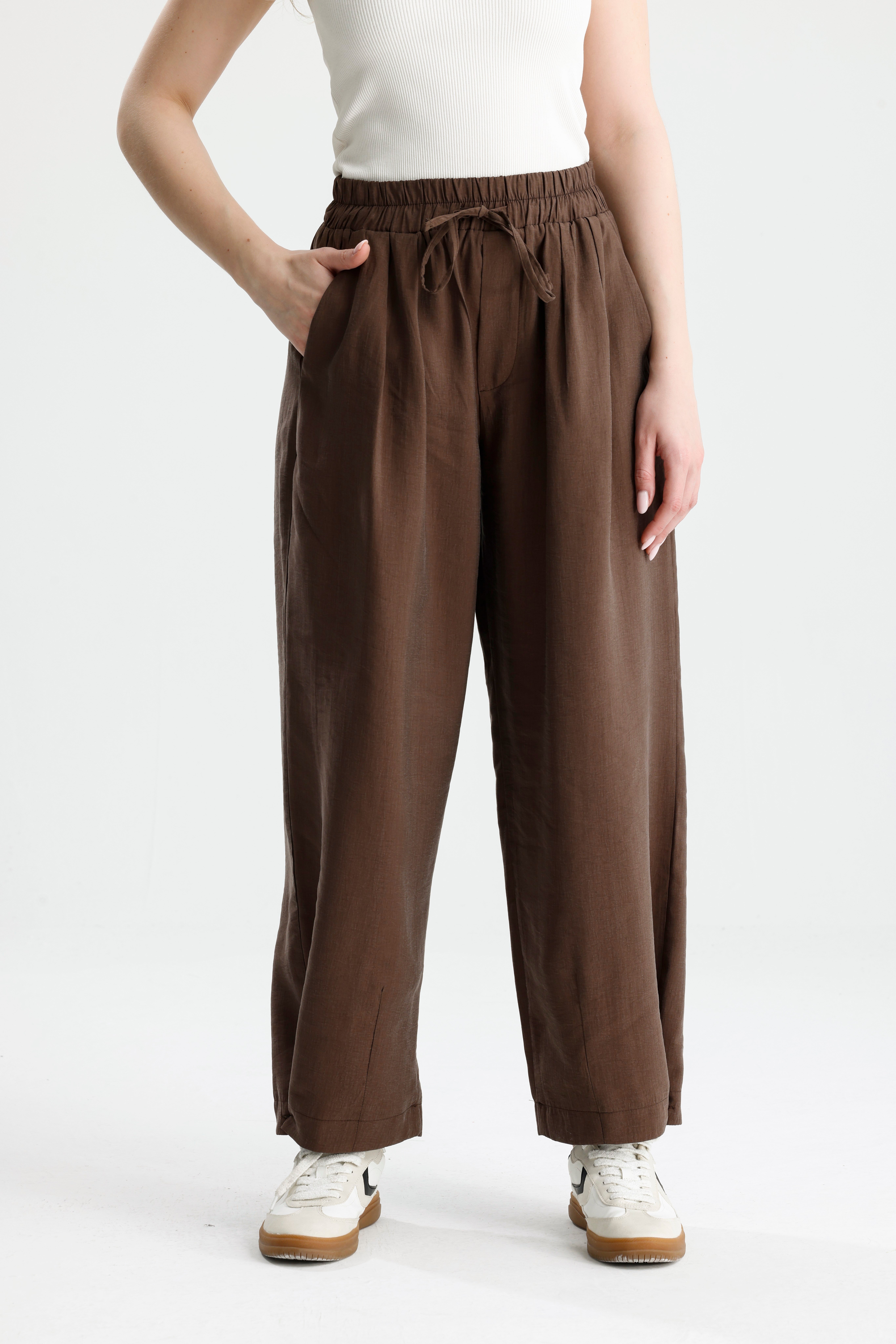 Kadın Kahve  Premium Kumaş Oversize Pantolon 31085
