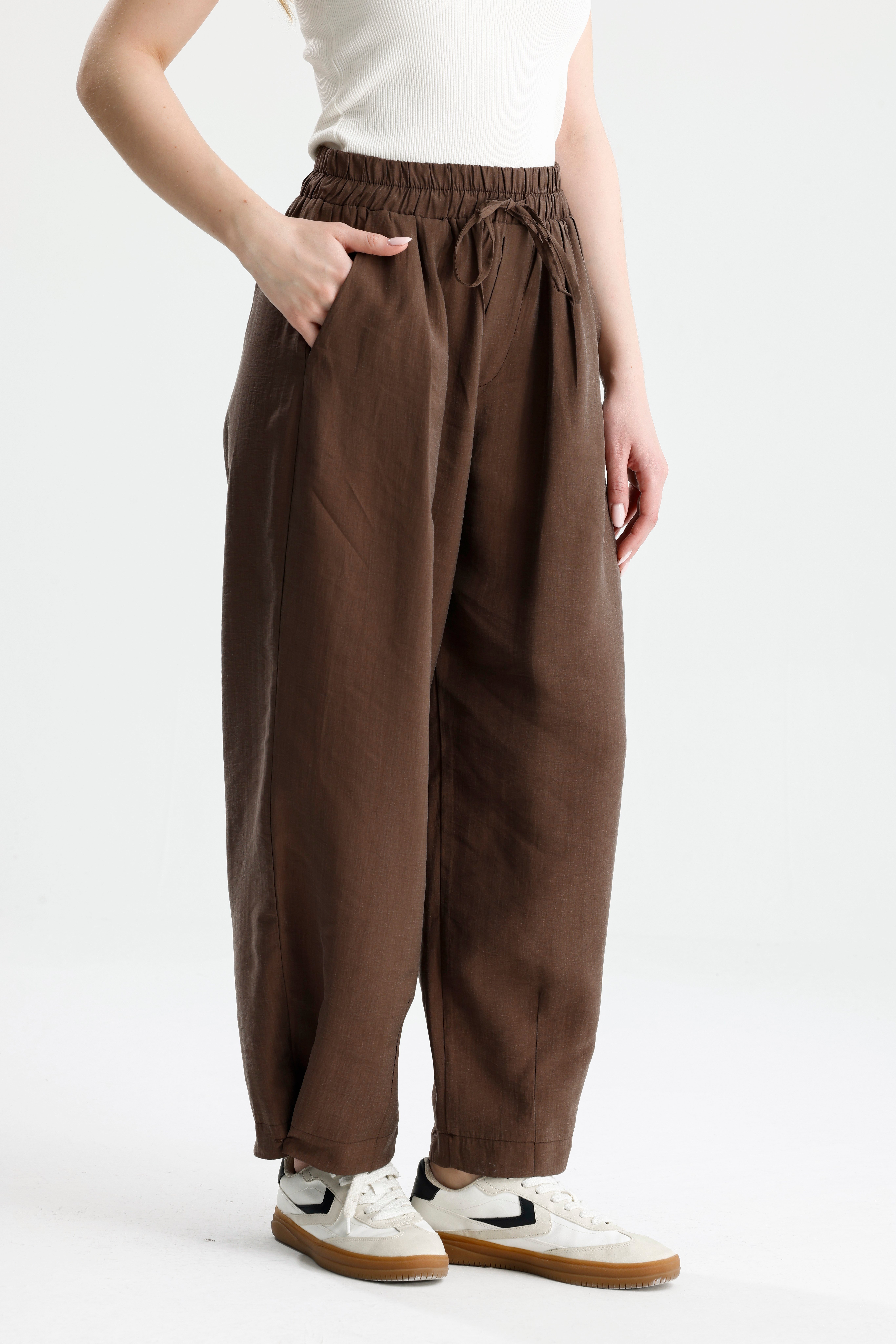 Kadın Kahve  Premium Kumaş Oversize Pantolon 31085