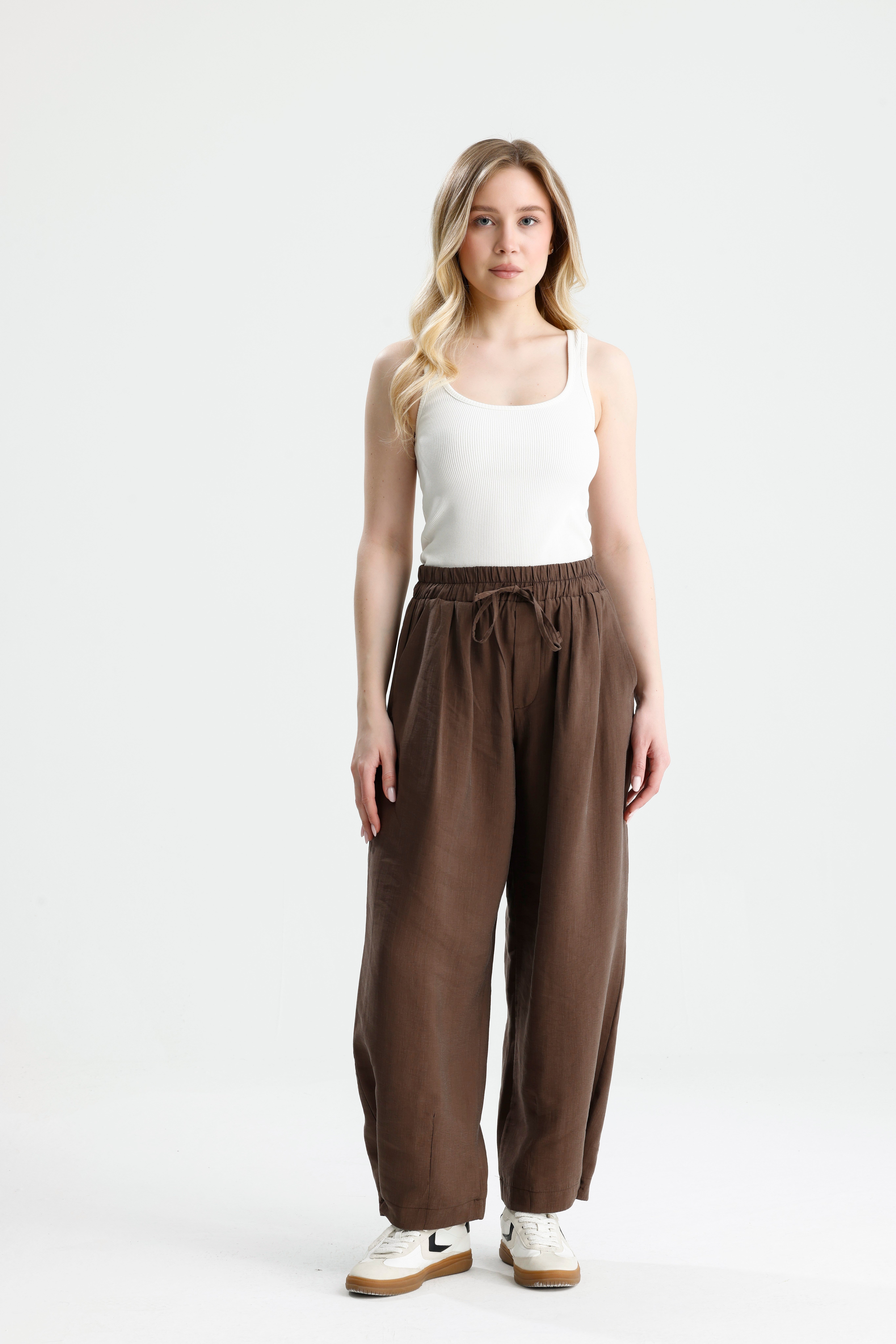 Kadın Kahve  Premium Kumaş Oversize Pantolon 31085