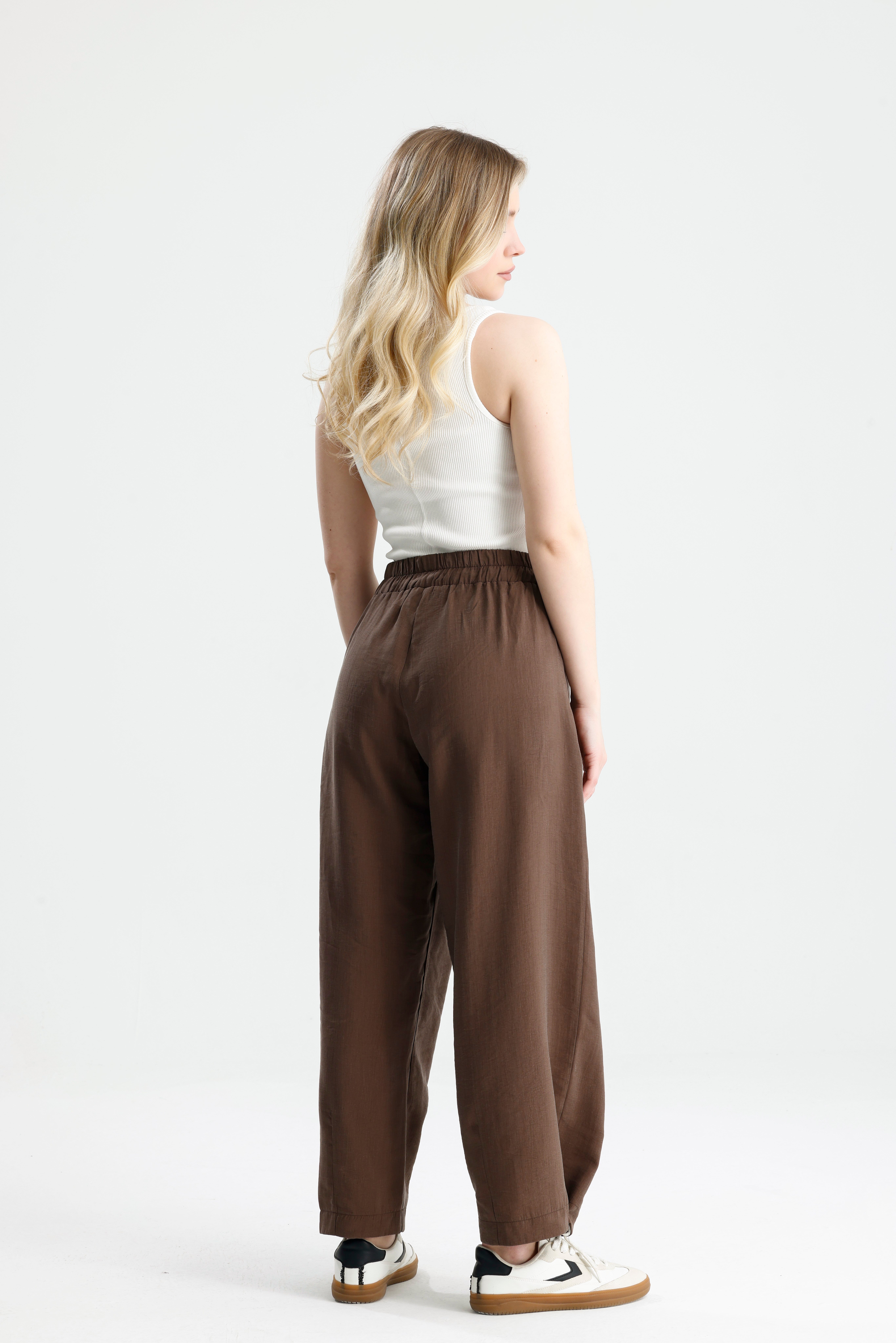 Kadın Kahve  Premium Kumaş Oversize Pantolon 31085