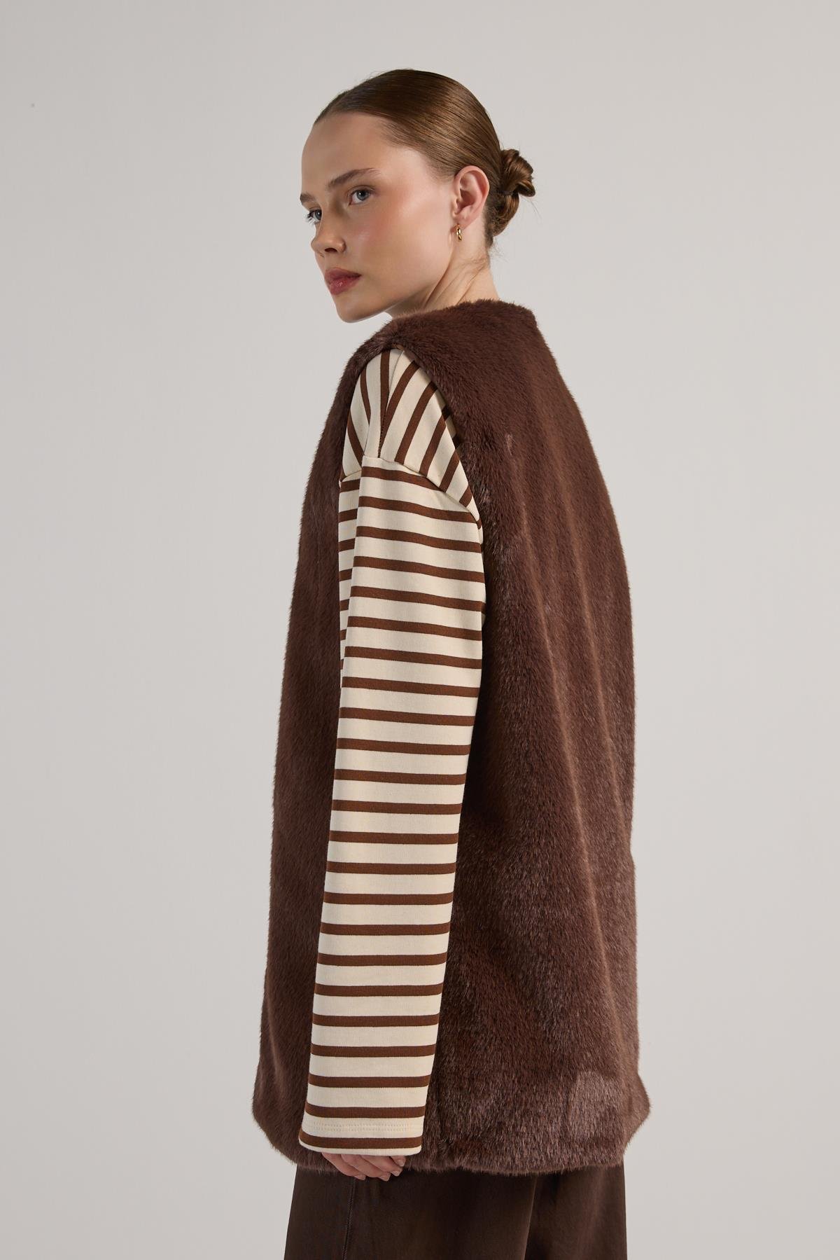 Kadın Kahve Uzun Astarlı Kürk Yelek 30072