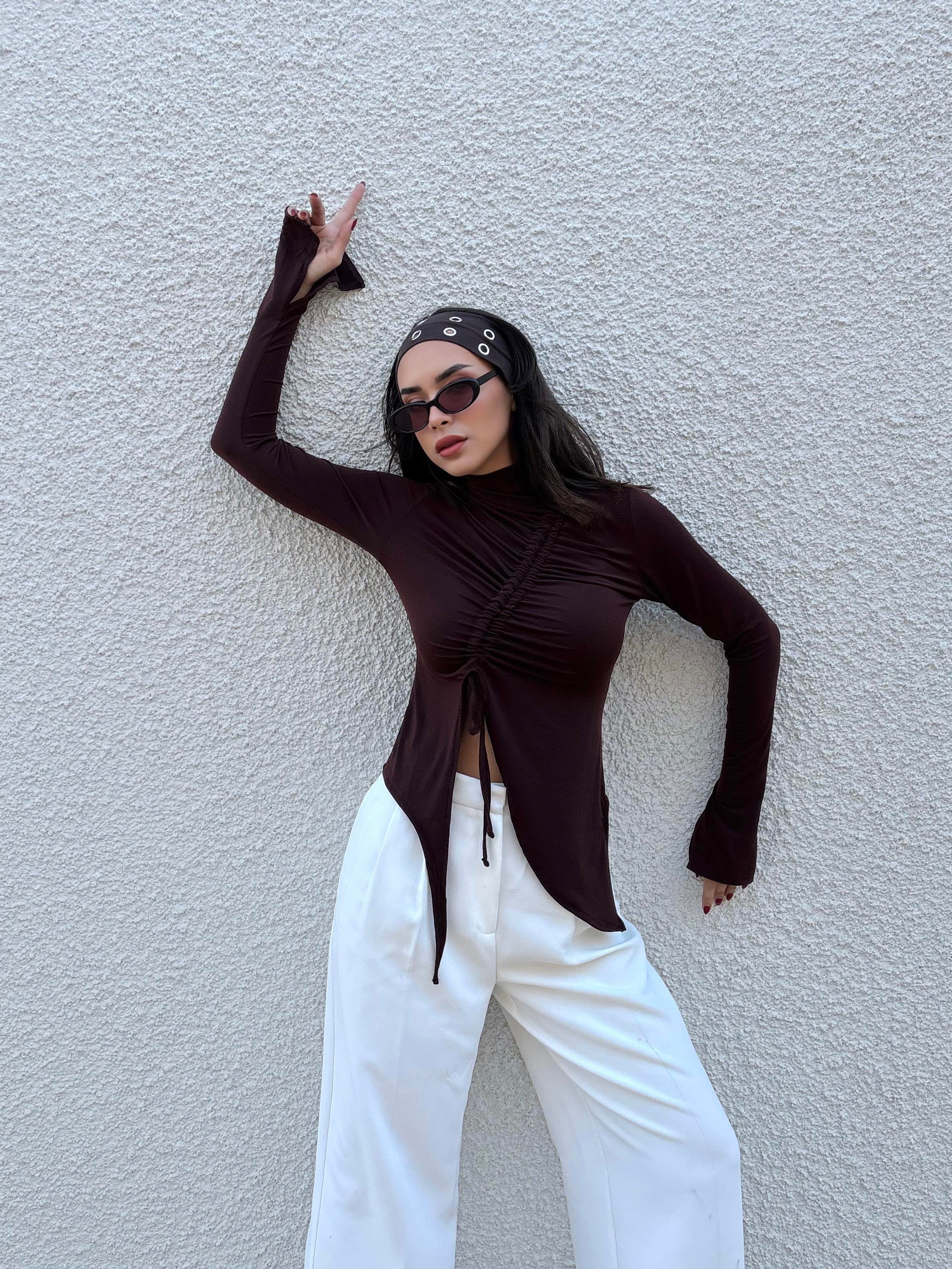 Kadın Kahverengi Önden Büzgülü Dar Kesim Body 28284