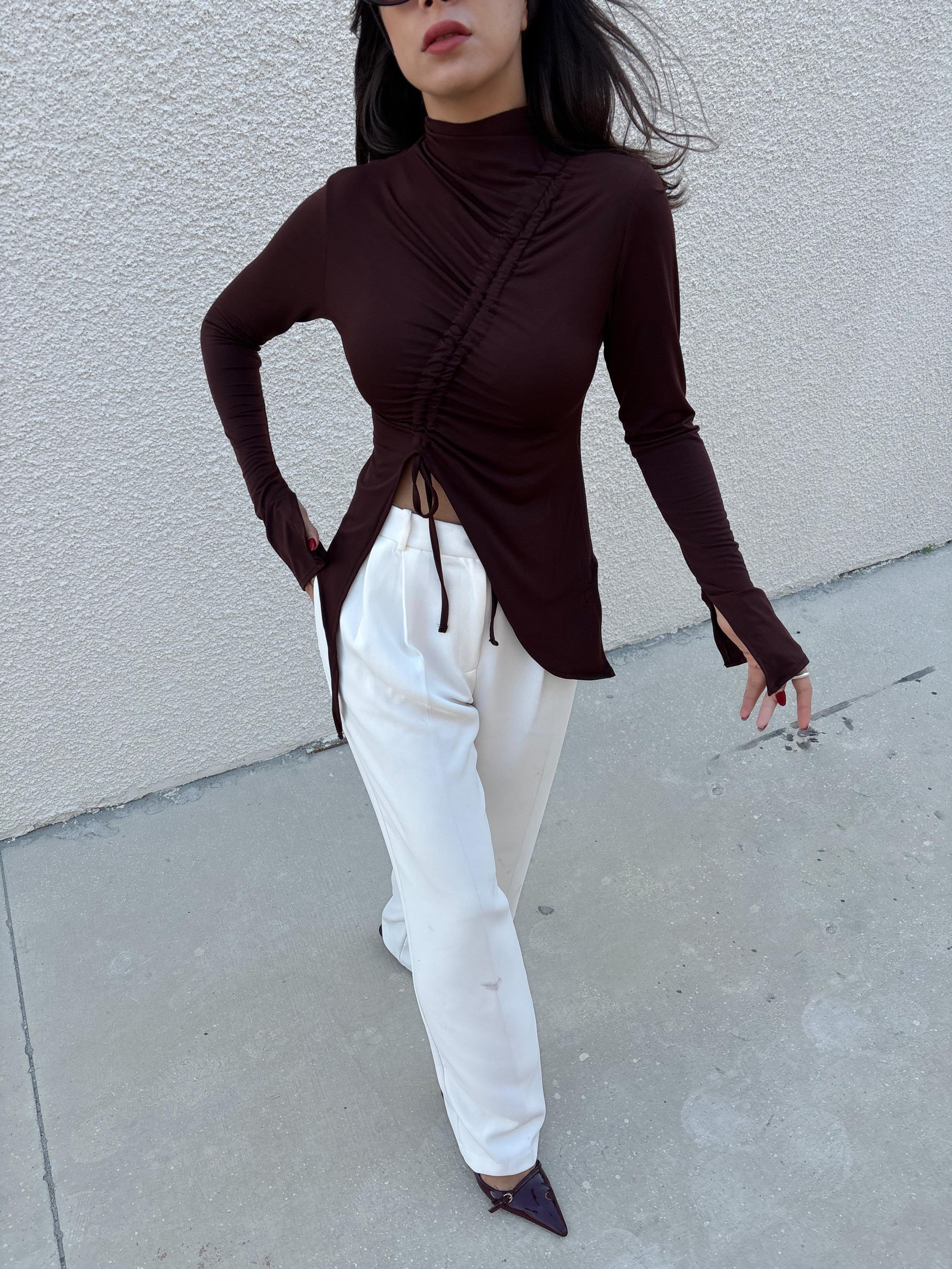 Kadın Kahverengi Önden Büzgülü Dar Kesim Body 28284