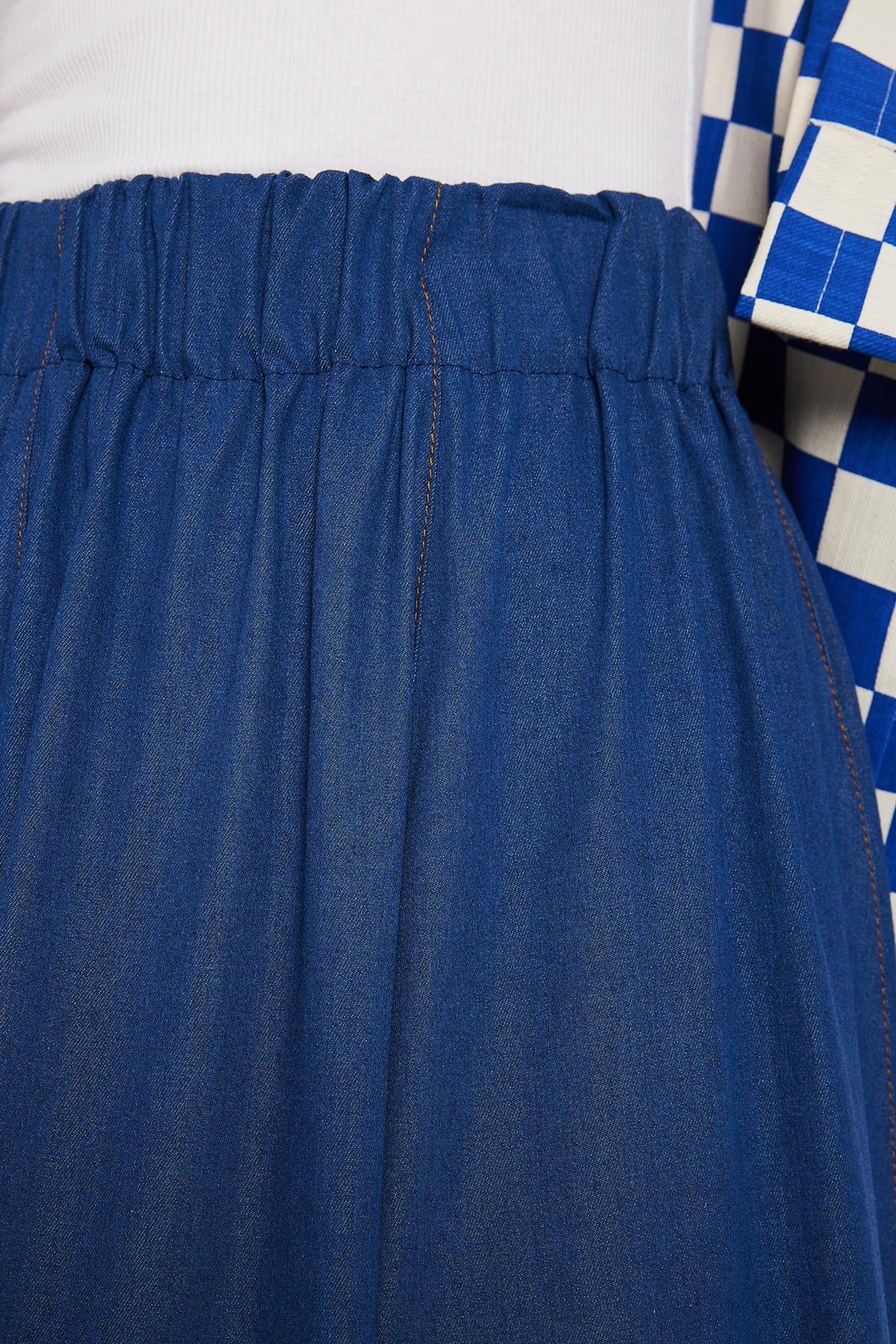 Kadın Lacivert Dikiş Detaylı Uzun Kot Etek 29167