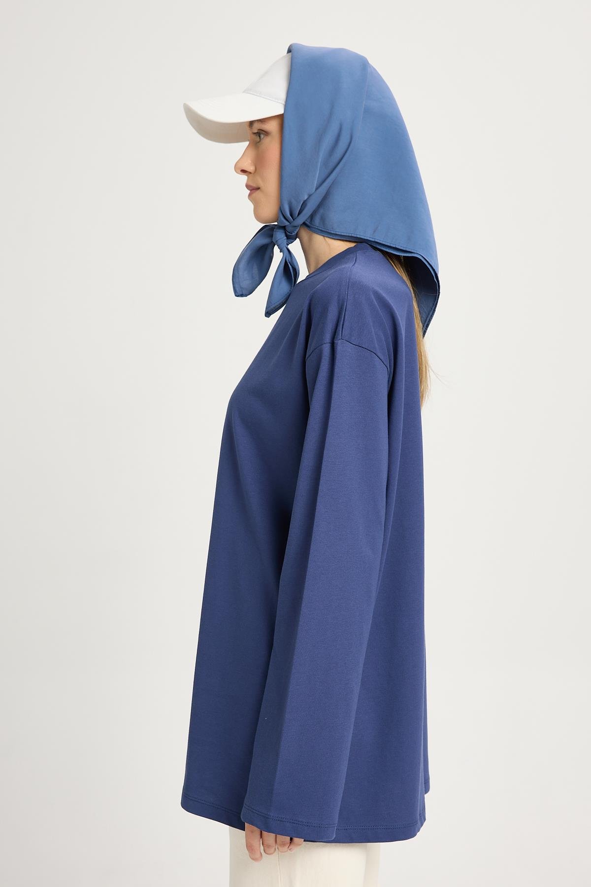 Kadın Lacivert Geniş Kol Oversize Basic T-shirt