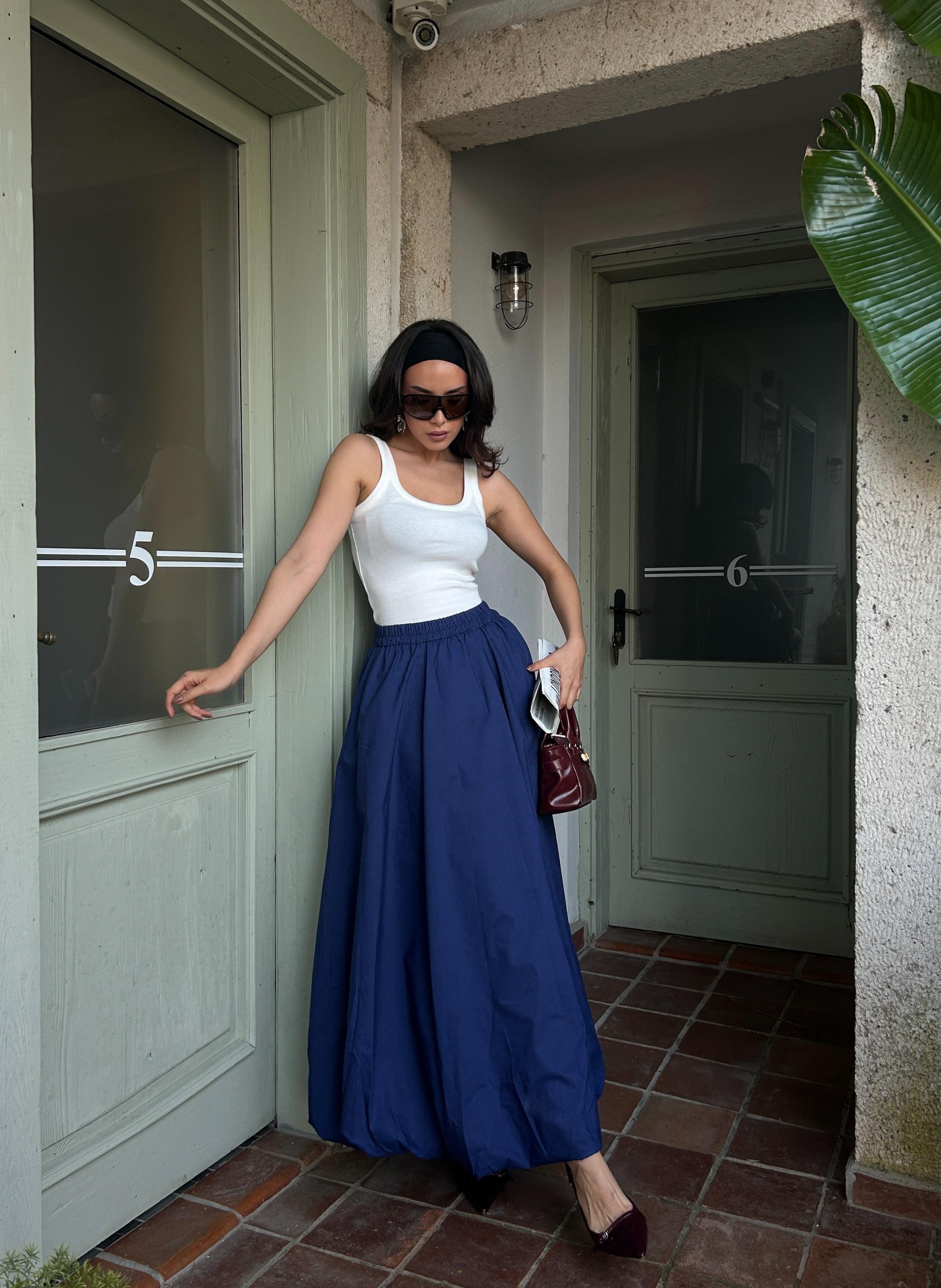 Kadın Lacivert Lastikli Uzun Astarlı Balon Etek 29004