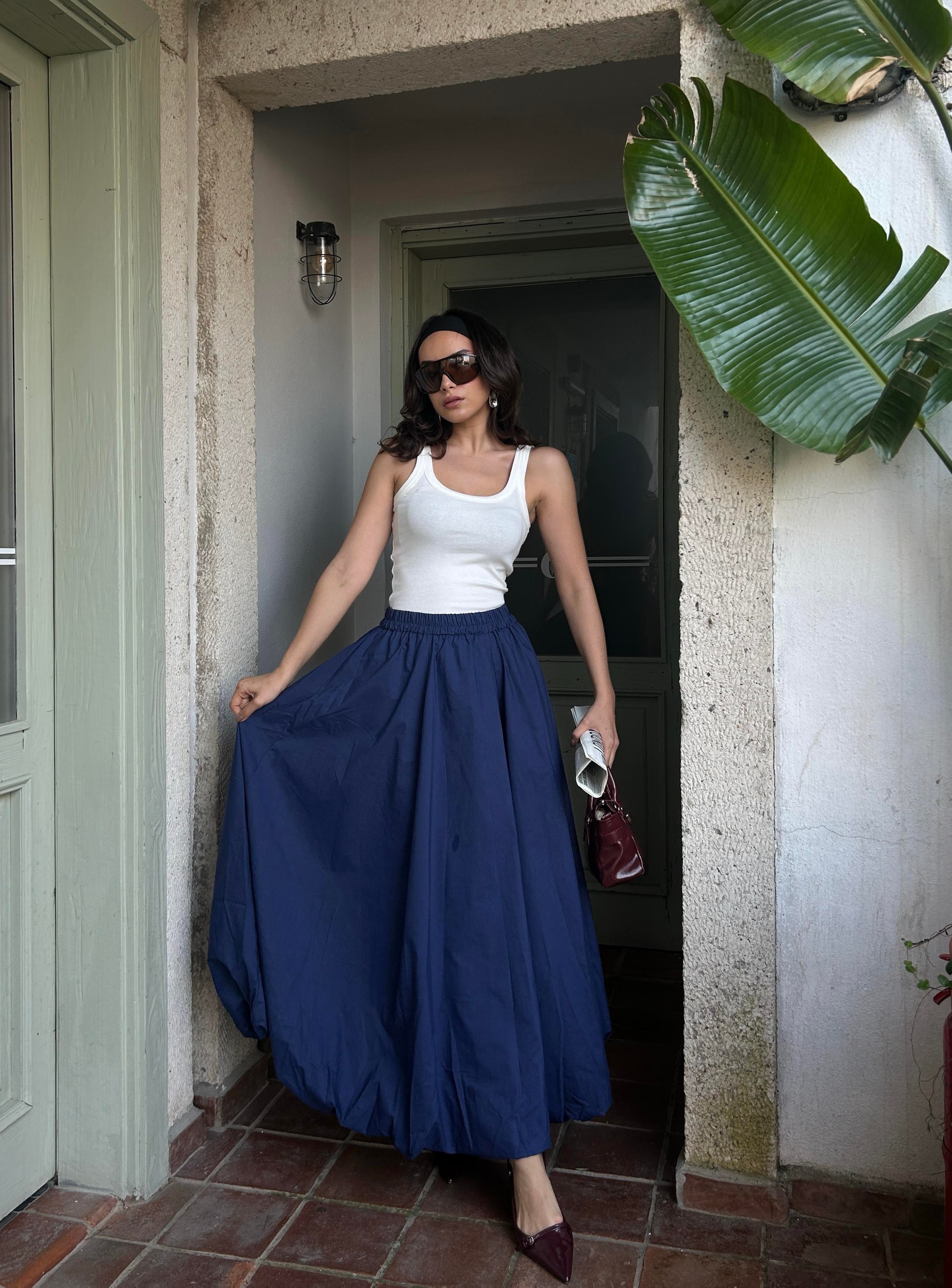 Kadın Lacivert Lastikli Uzun Astarlı Balon Etek 29004