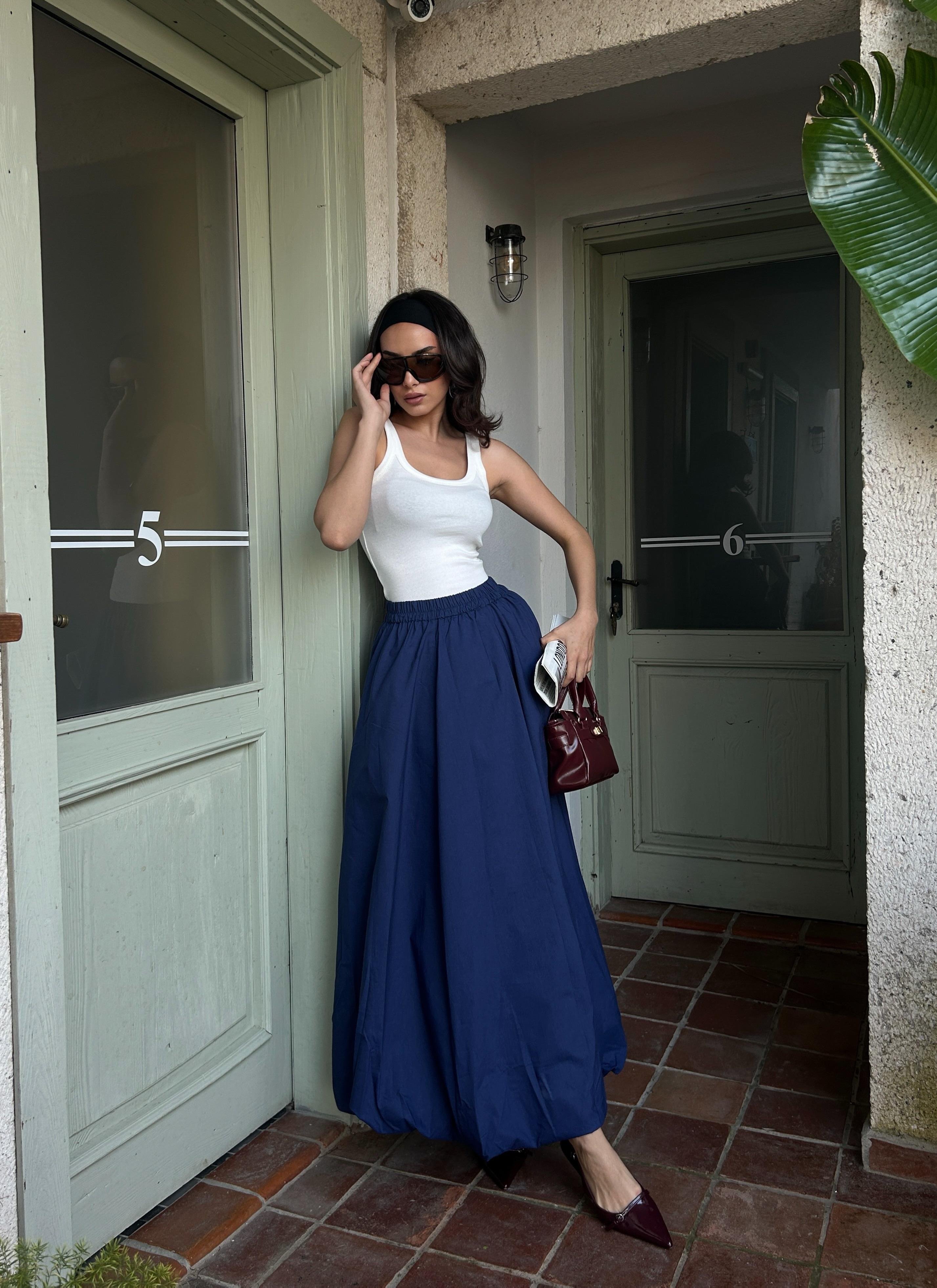 Kadın Lacivert Lastikli Uzun Astarlı Balon Etek 29004