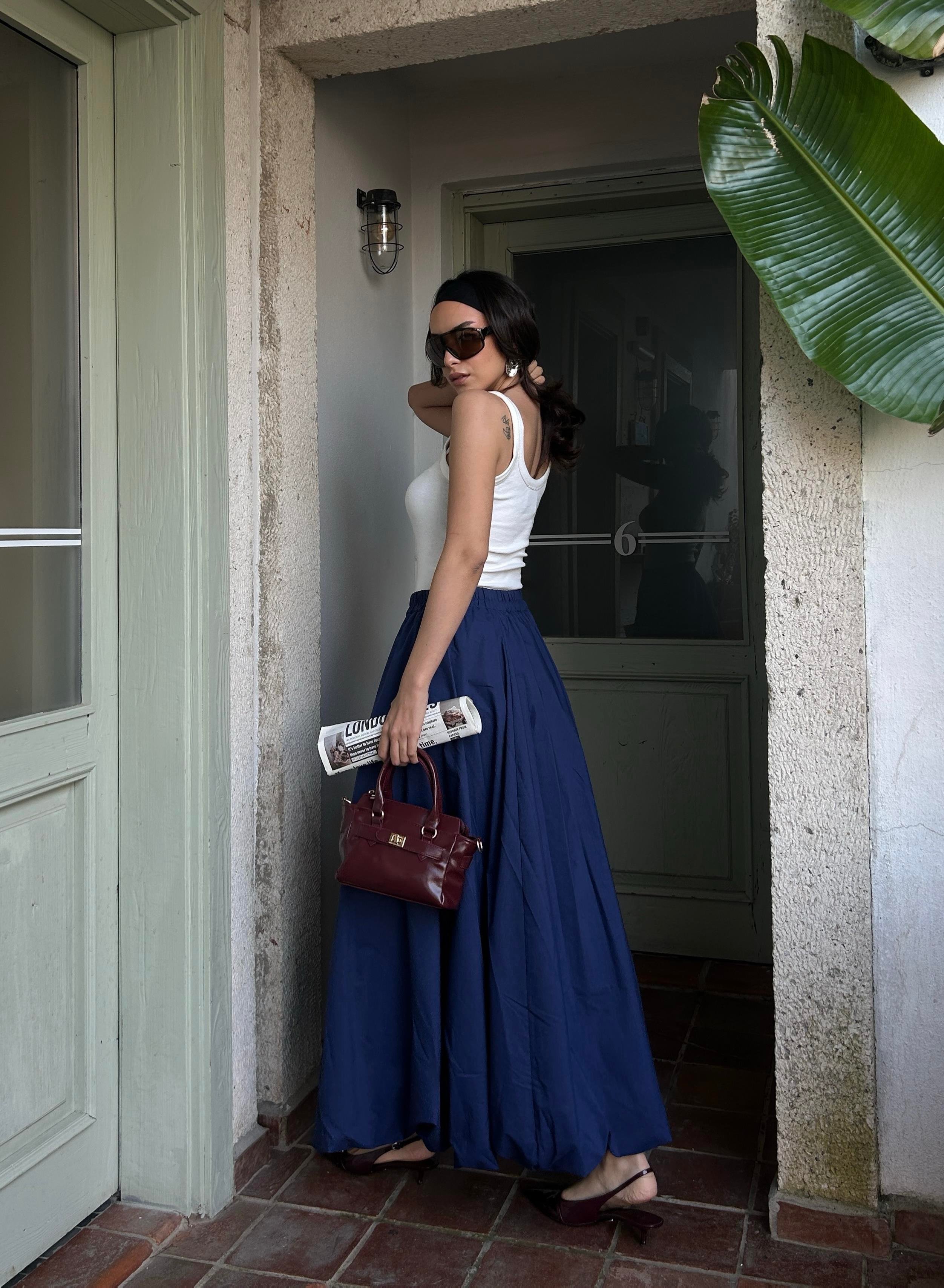 Kadın Lacivert Lastikli Uzun Astarlı Balon Etek 29004