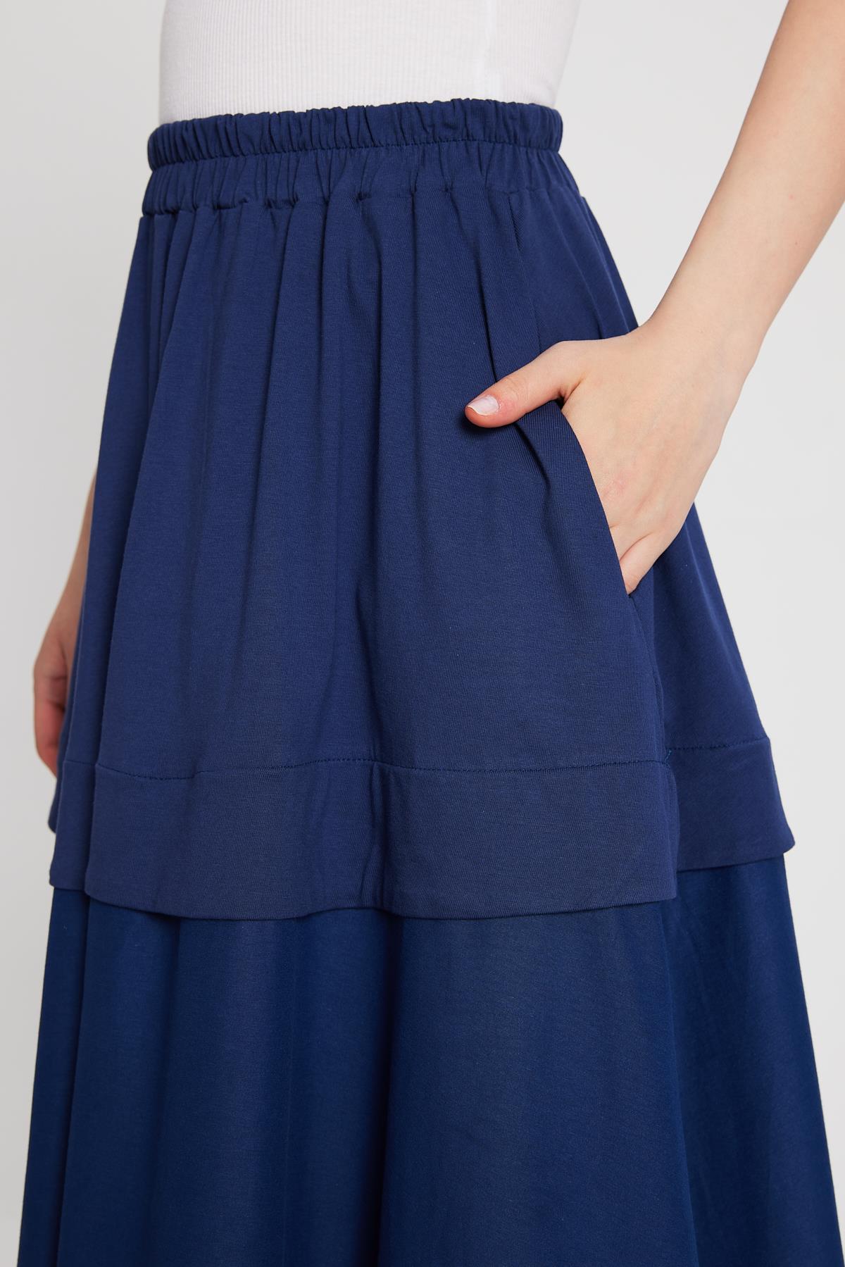 Kadın Lacivert Örme ve Dokuma Garnili Uzun Etek 29112