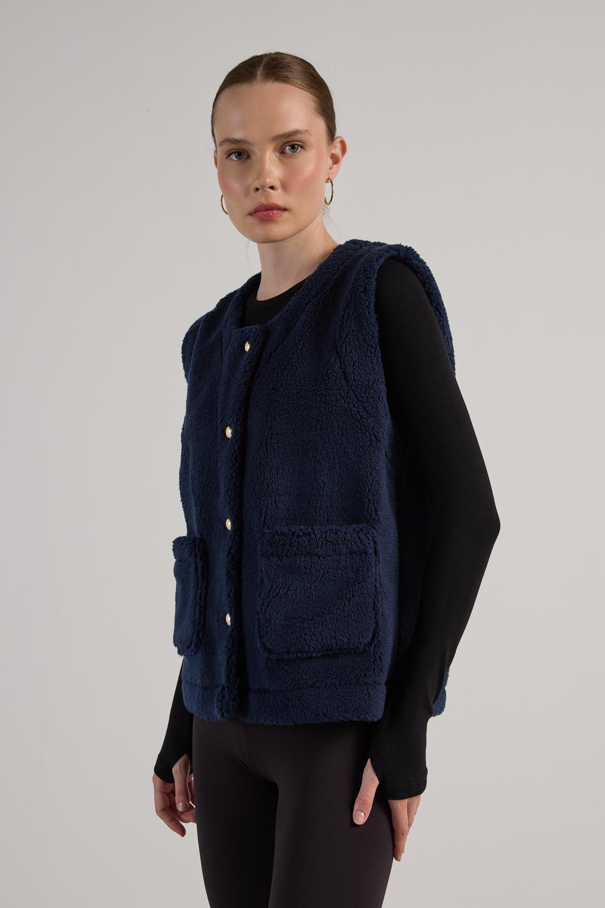 Kadın Lacivert Peluş Yelek 30049