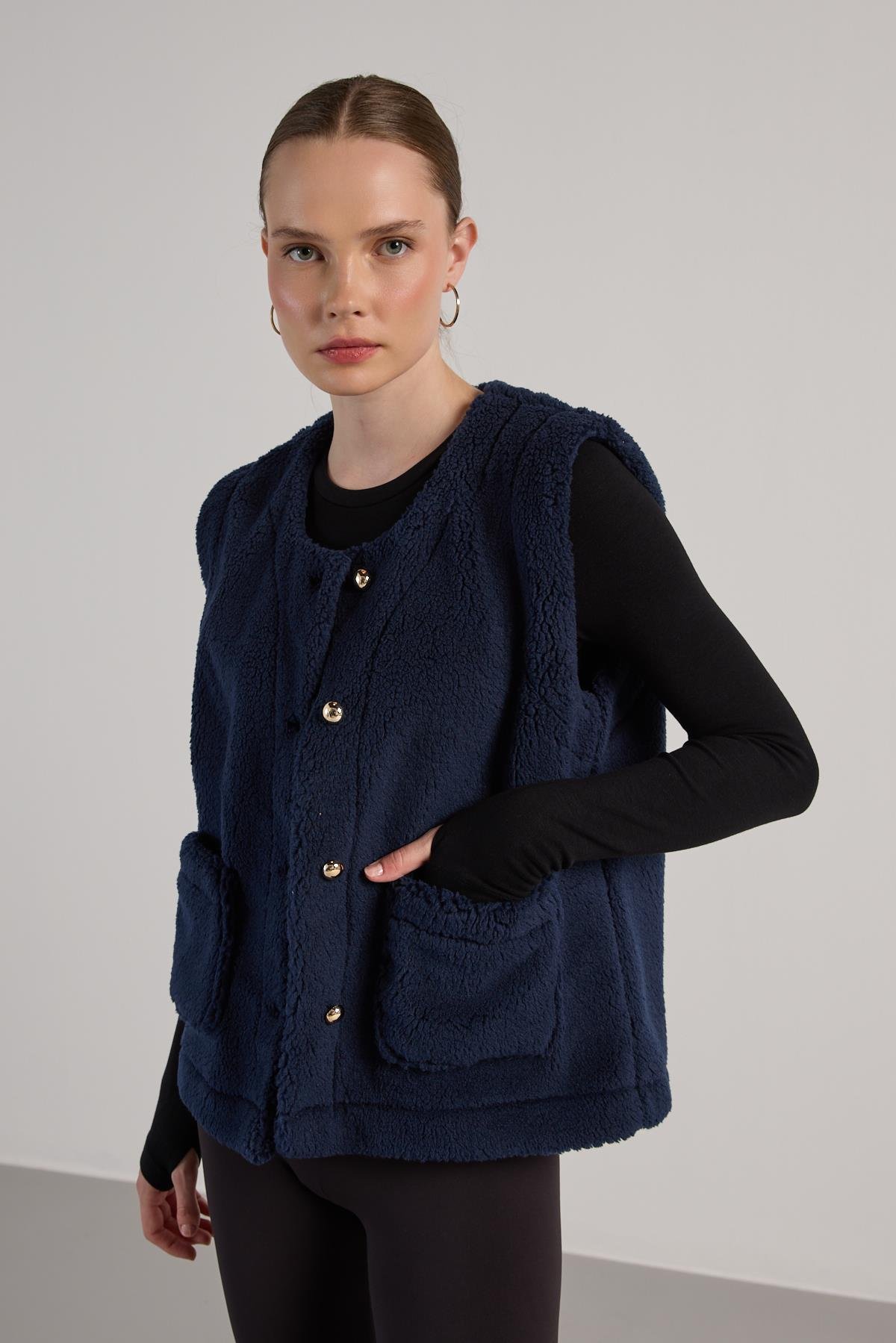 Kadın Lacivert Peluş Yelek 30049