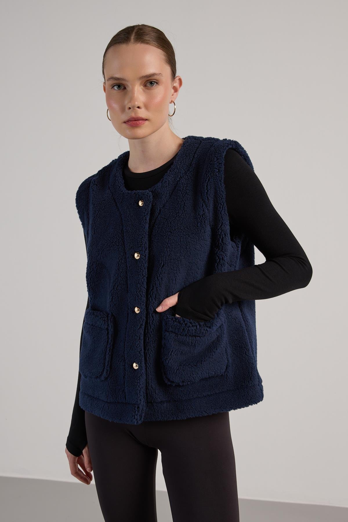 Kadın Lacivert Peluş Yelek 30049