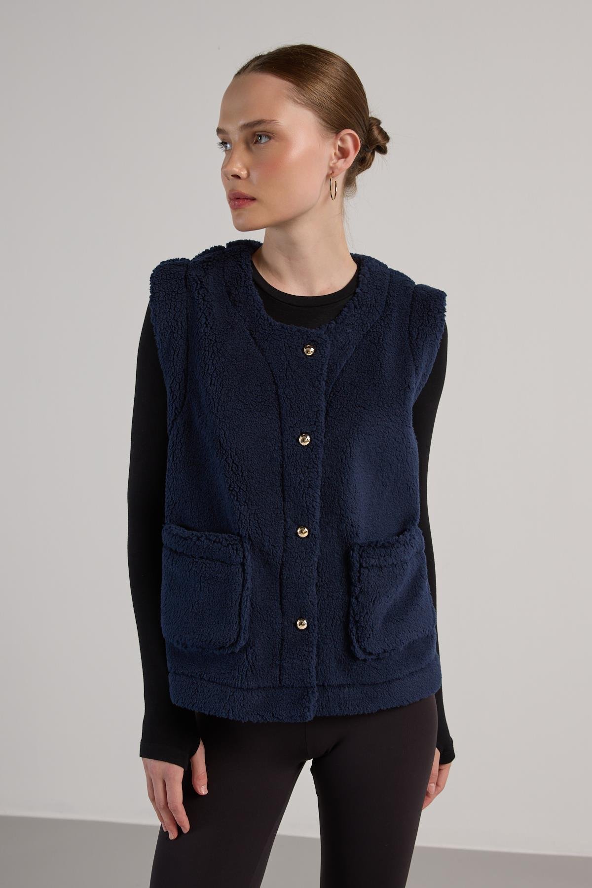 Kadın Lacivert Peluş Yelek 30049