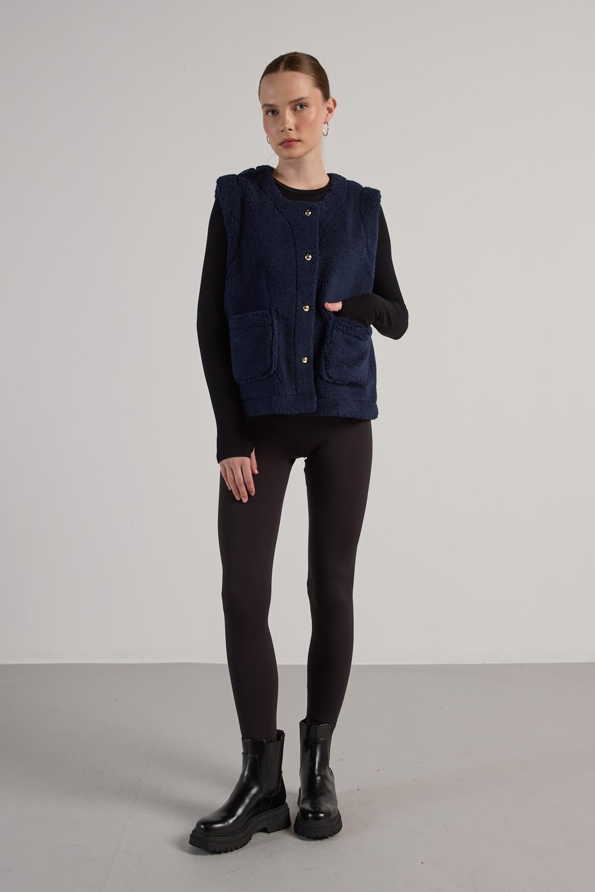 Kadın Lacivert Peluş Yelek 30049