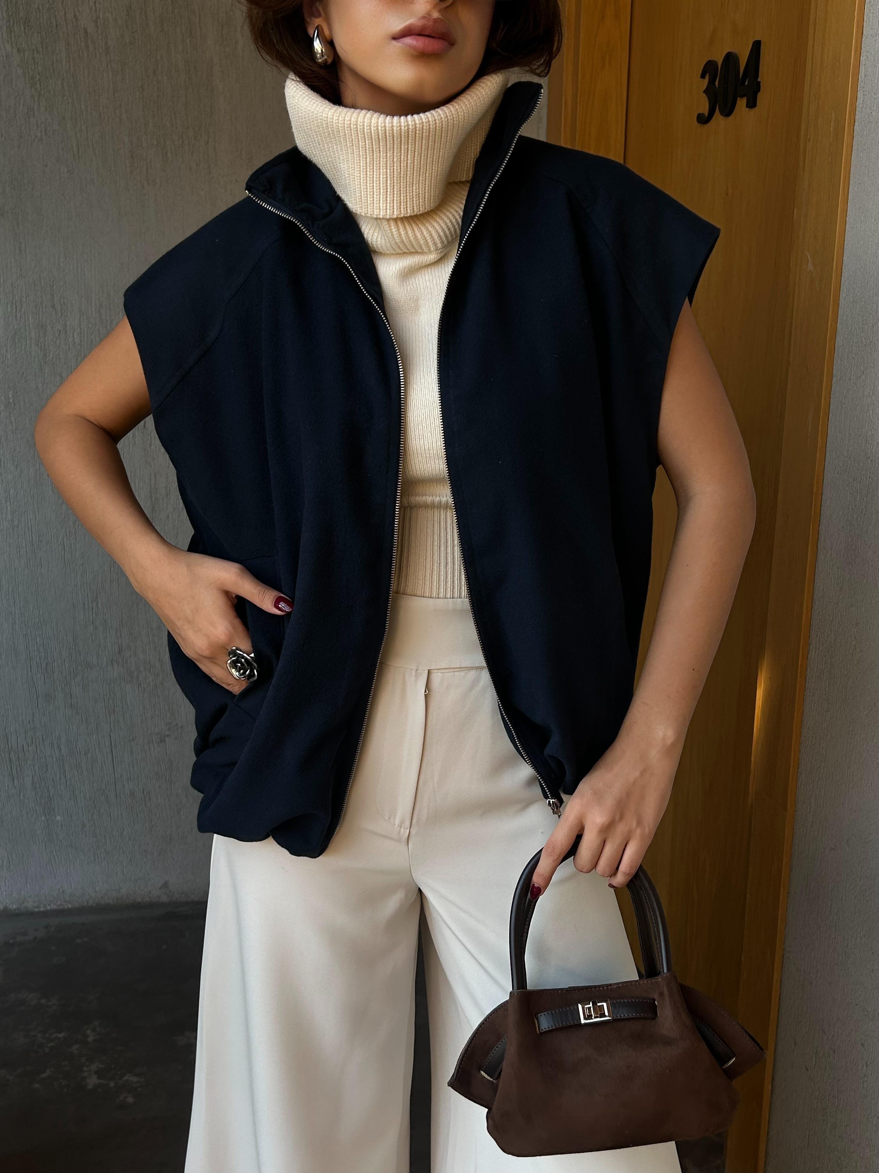 Kadın Lacivert Şardonlu Poliviskon Astarlı Balon Yelek 28266