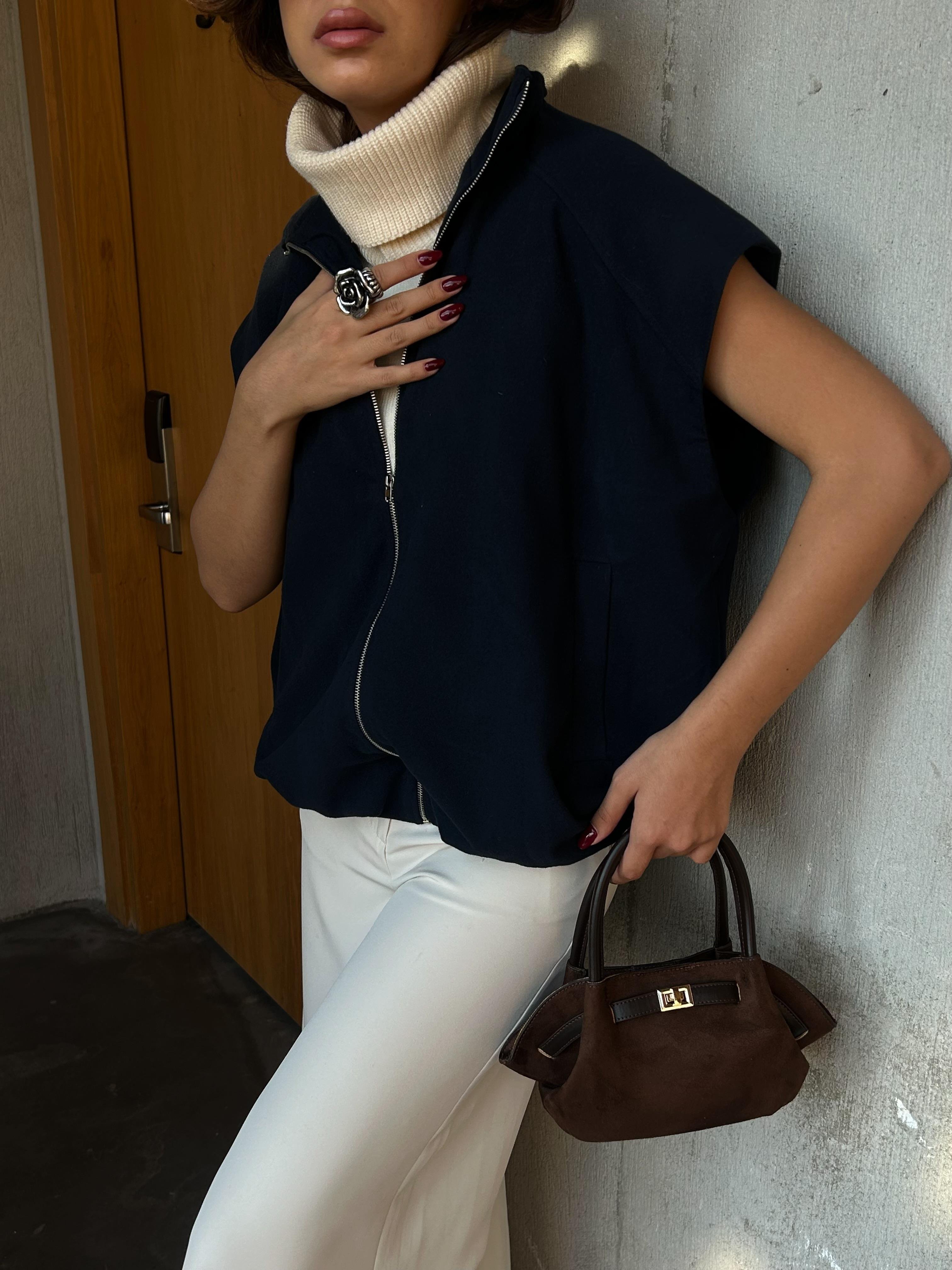 Kadın Lacivert Şardonlu Poliviskon Astarlı Balon Yelek 28266