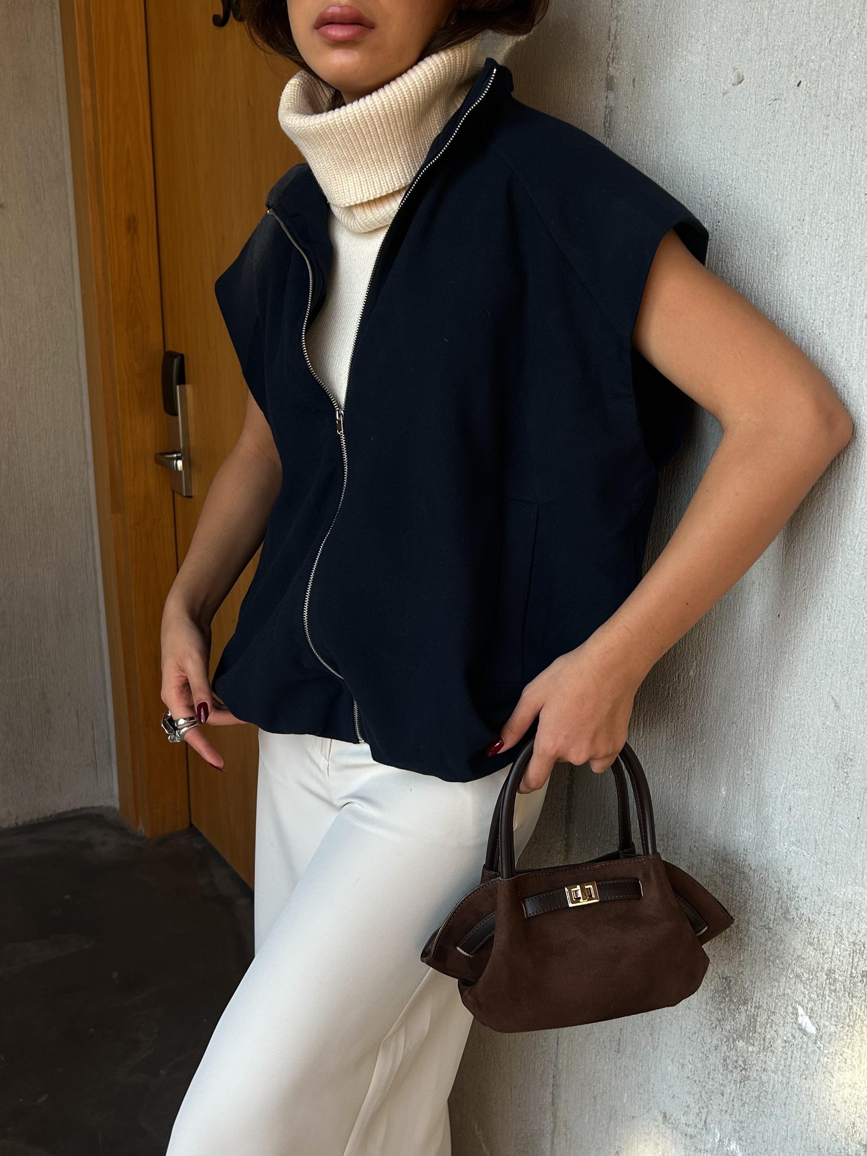 Kadın Lacivert Şardonlu Poliviskon Astarlı Balon Yelek 28266