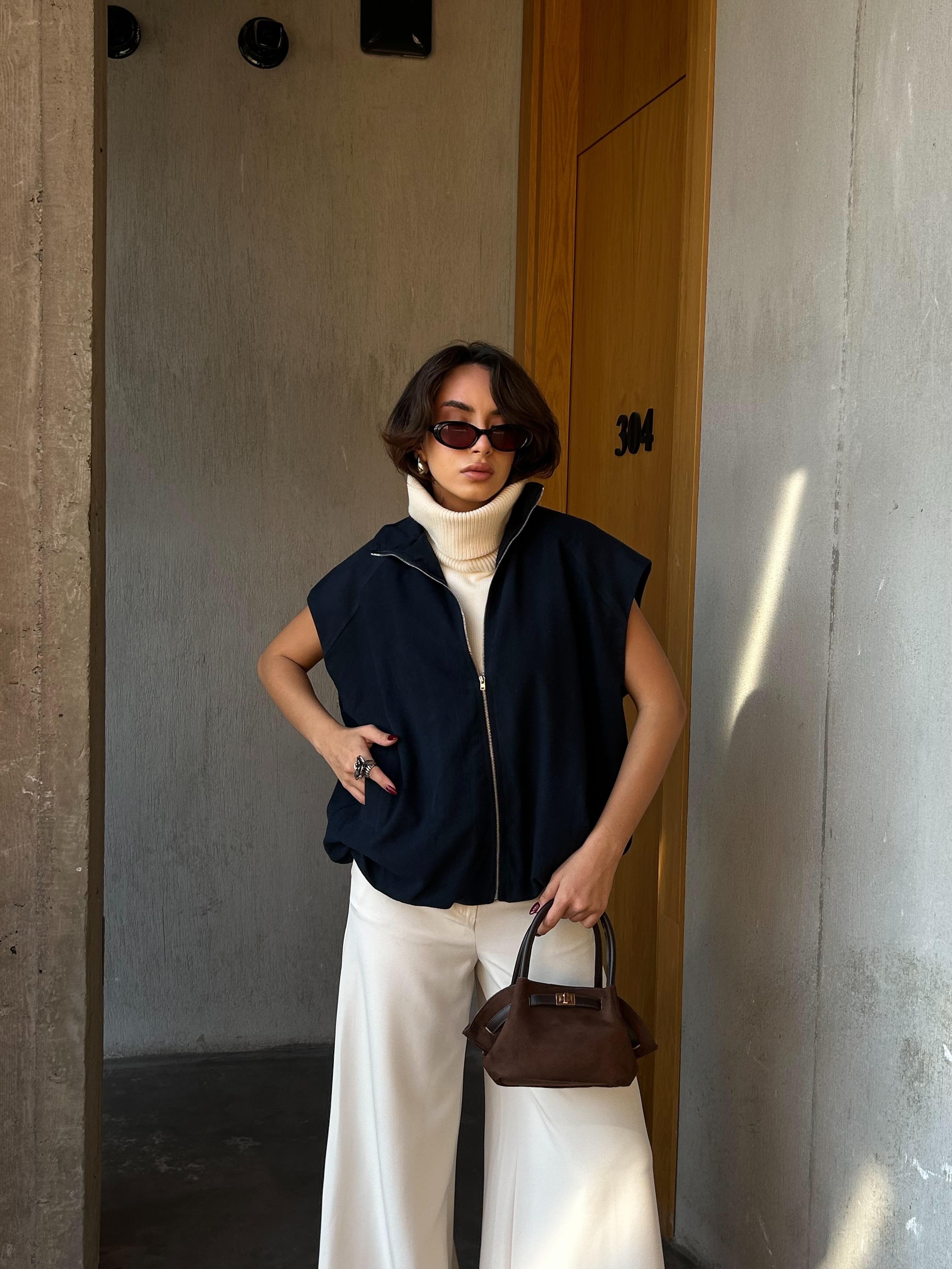 Kadın Lacivert Şardonlu Poliviskon Astarlı Balon Yelek 28266