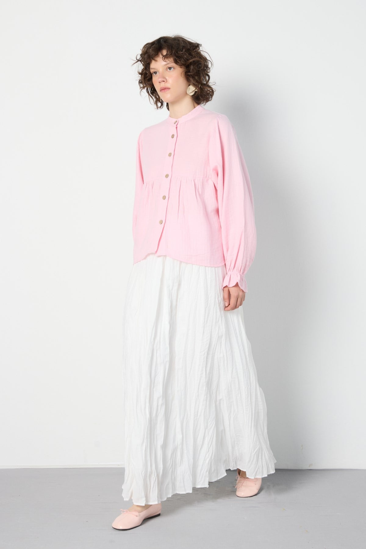 Kadın Oversize Müslin Gömlek Pembe