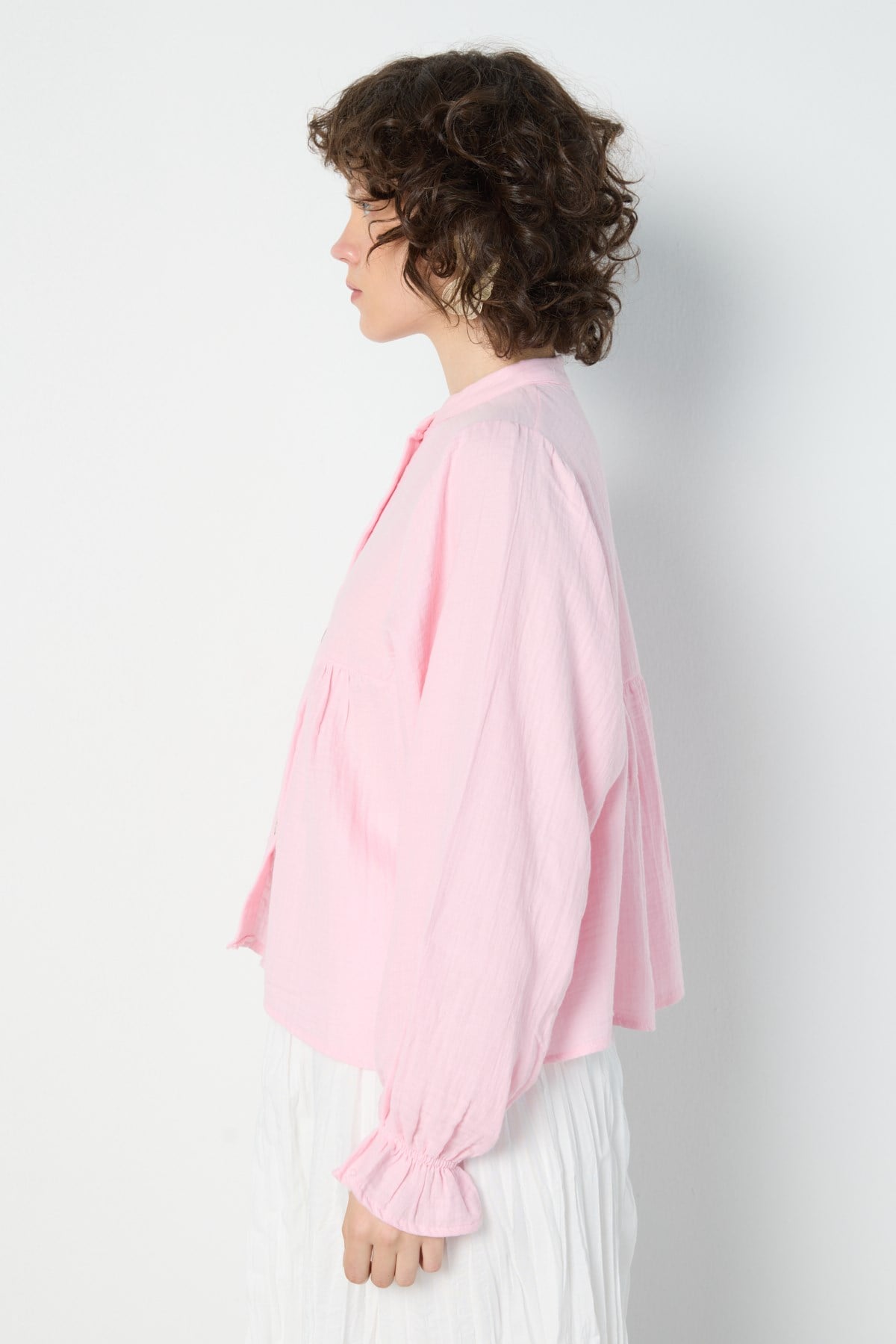Kadın Oversize Müslin Gömlek Pembe