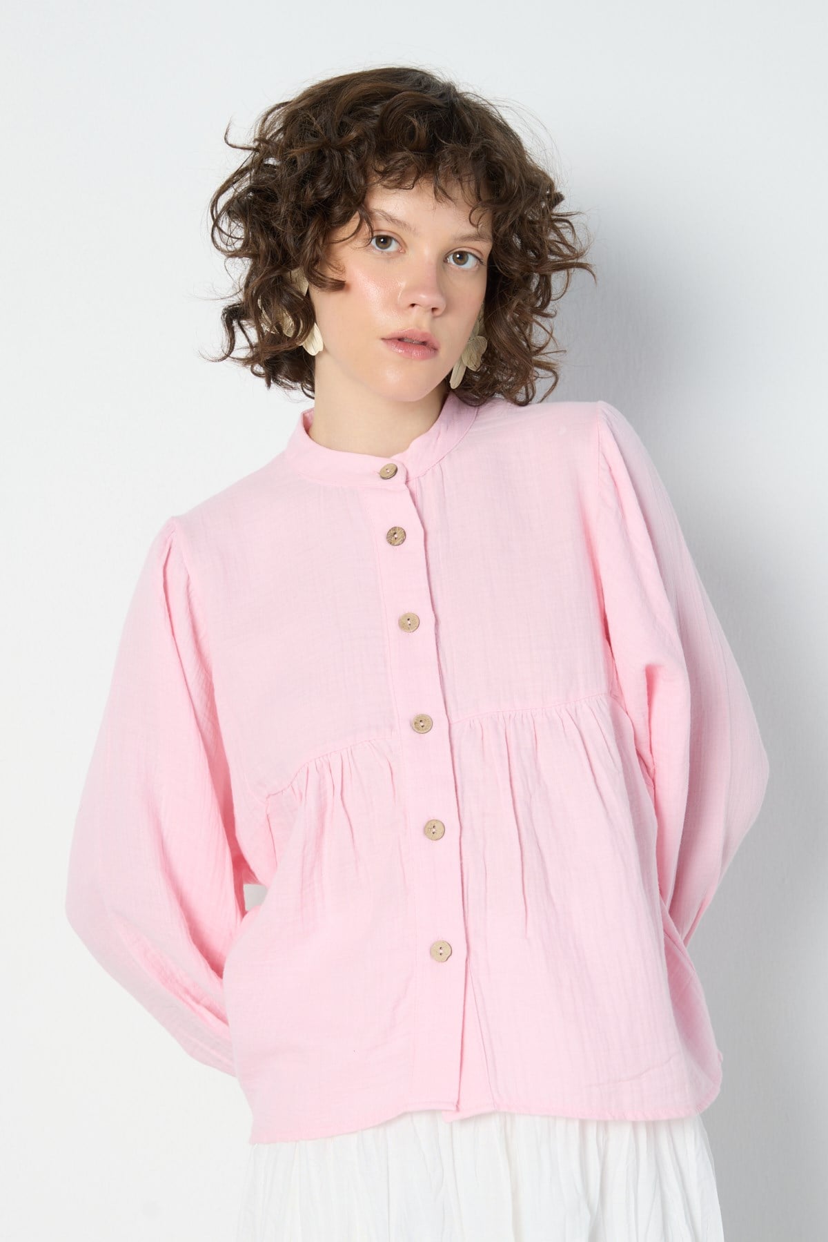 Kadın Oversize Müslin Gömlek Pembe