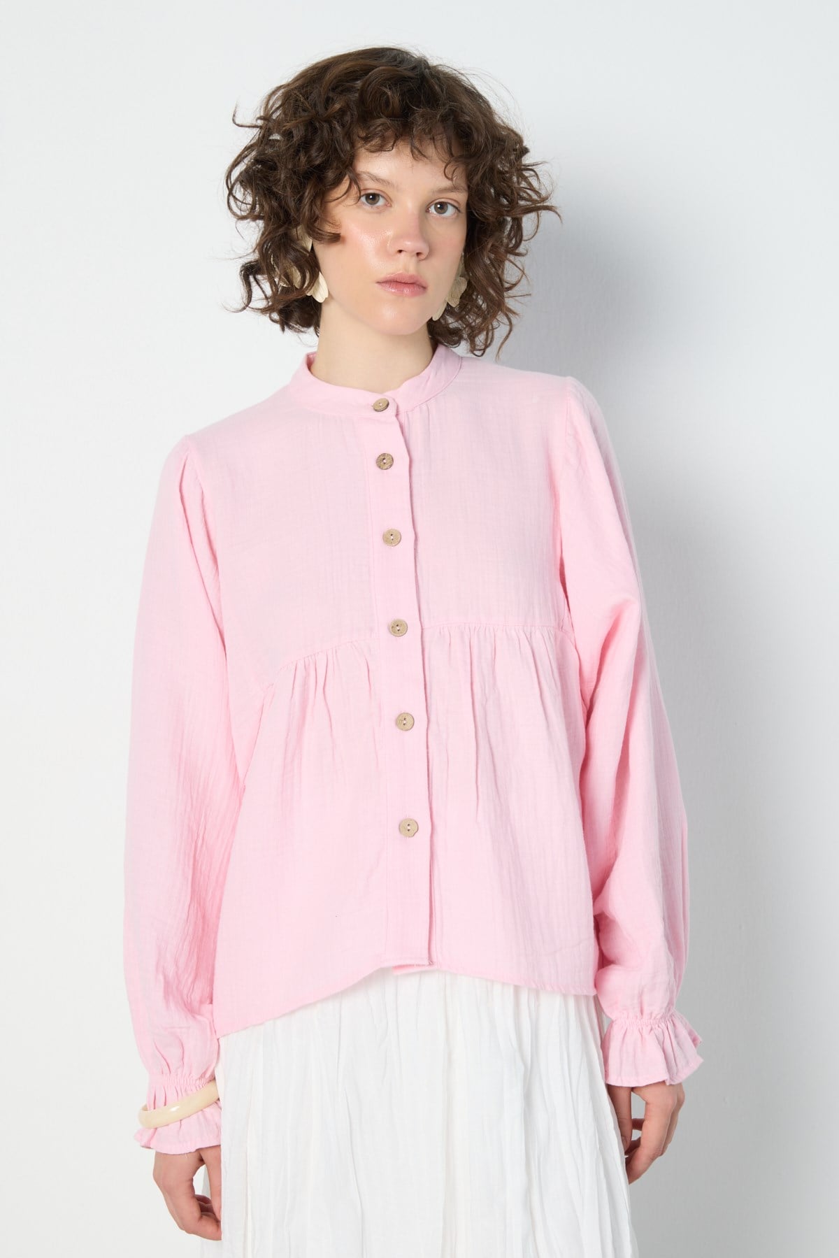Kadın Oversize Müslin Gömlek Pembe