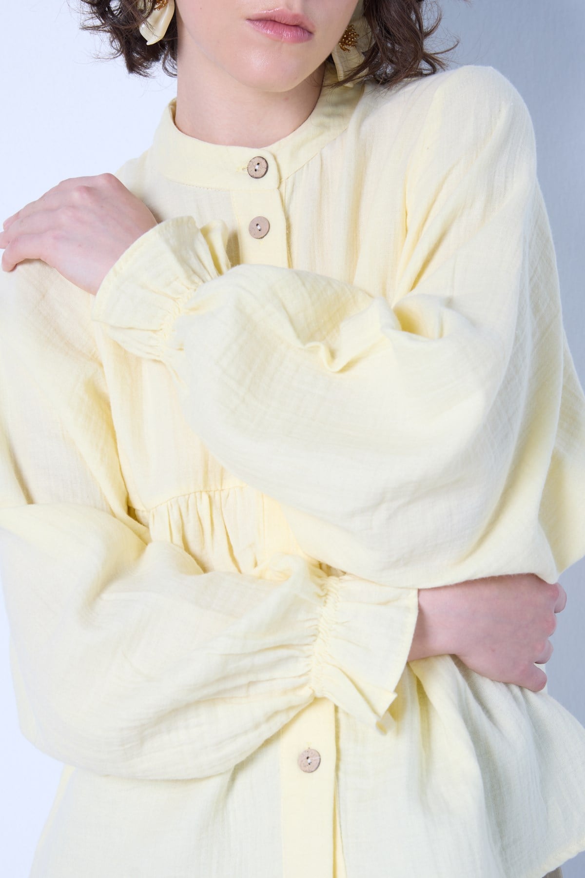 Kadın Oversize Müslin Gömlek Sarı