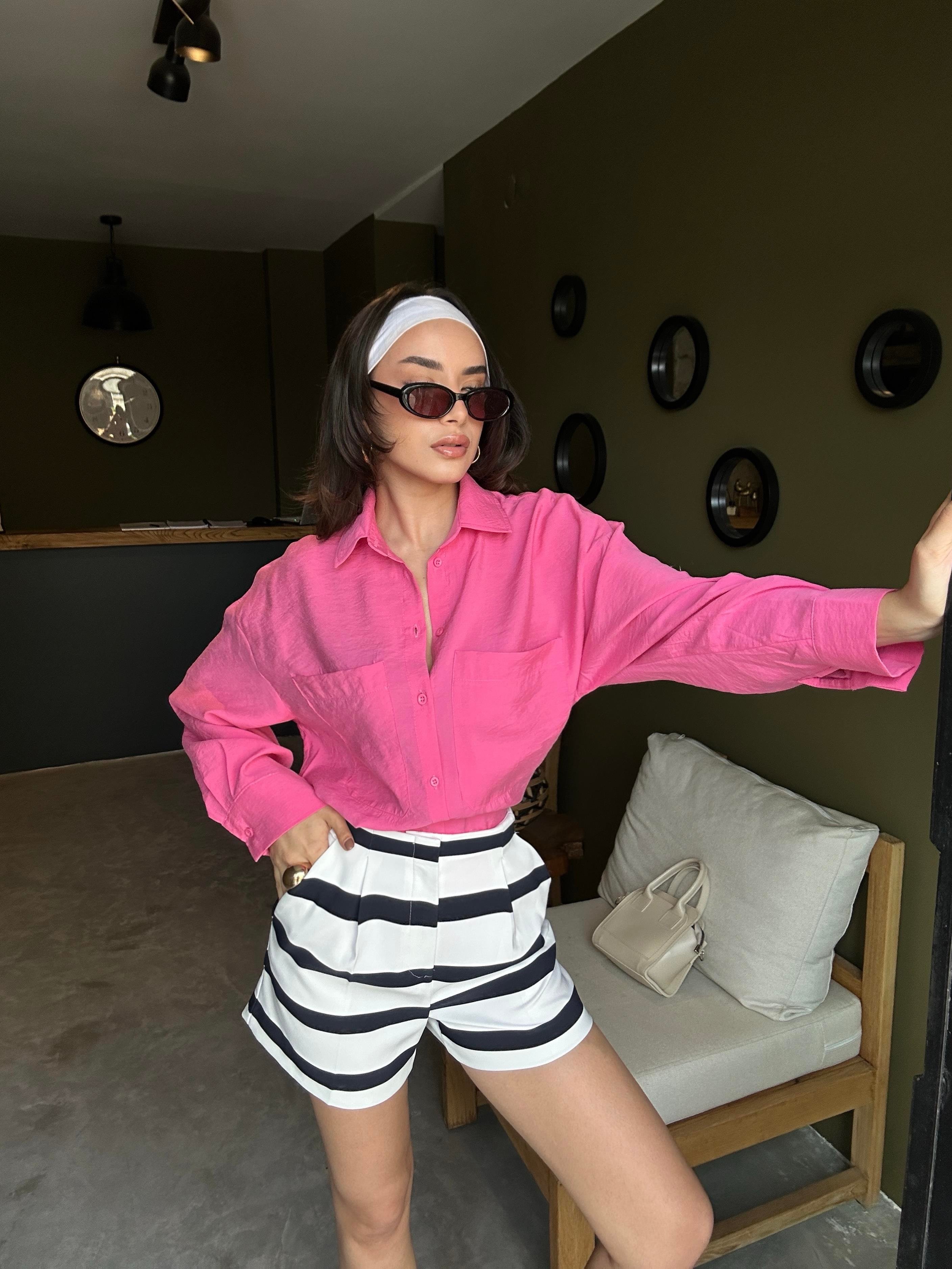 Kadın Pembe %100 Modal Kumaş Cep Detaylı Oversize Uzun Gömlek 29108