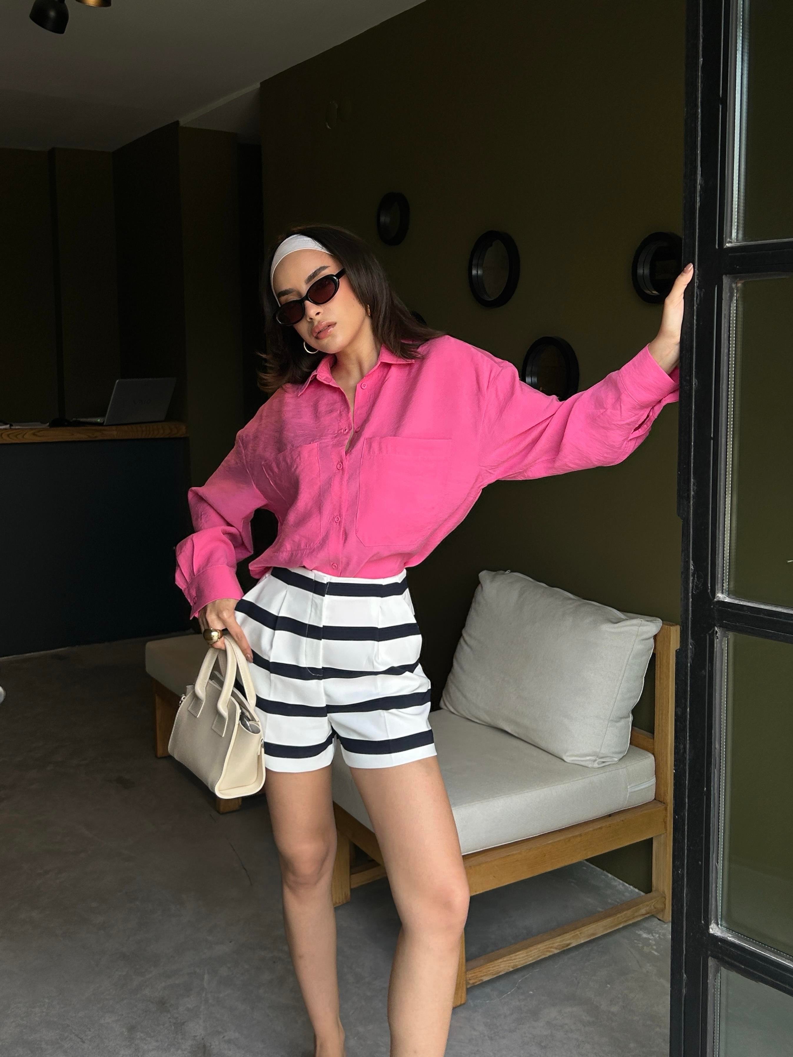 Kadın Pembe %100 Modal Kumaş Cep Detaylı Oversize Uzun Gömlek 29108