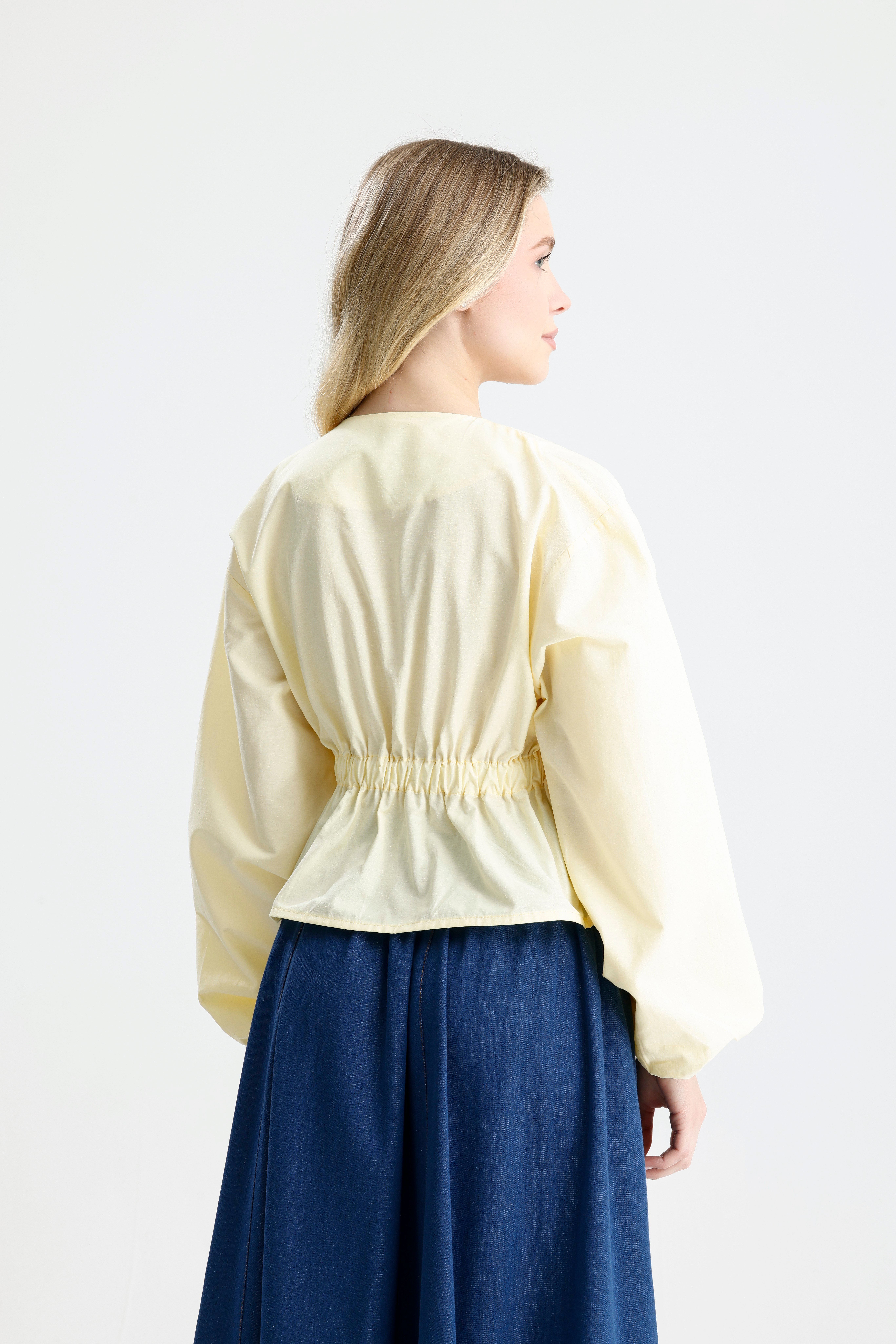 Kadın Sarı Beli Lastik Detaylı Poplin Astarsız Ceket 31039