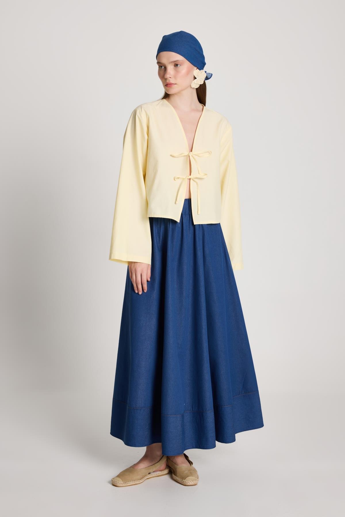 Kadın Sarı Poplin Önden Bağlamalı Bluz 29085