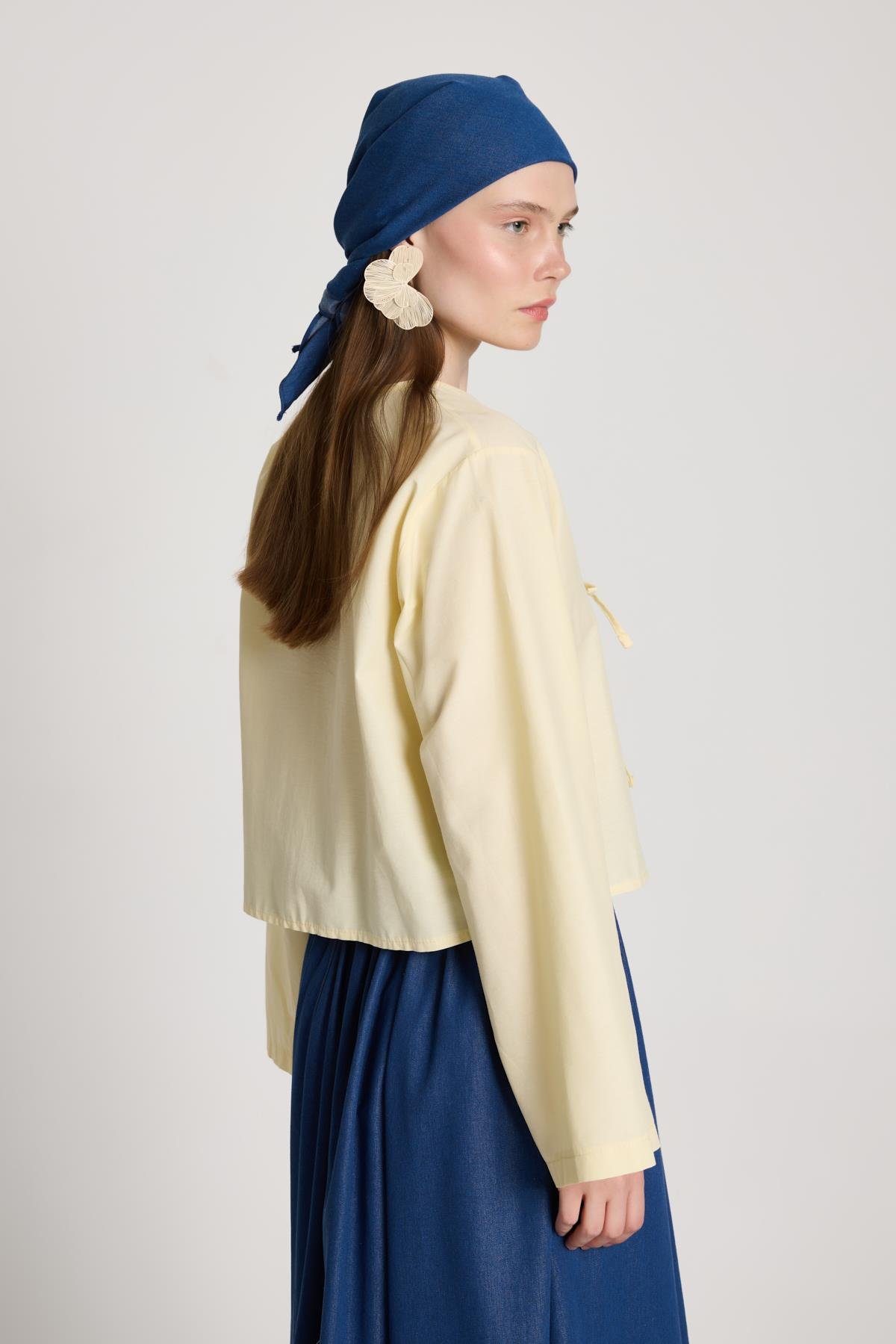 Kadın Sarı Poplin Önden Bağlamalı Bluz 29085