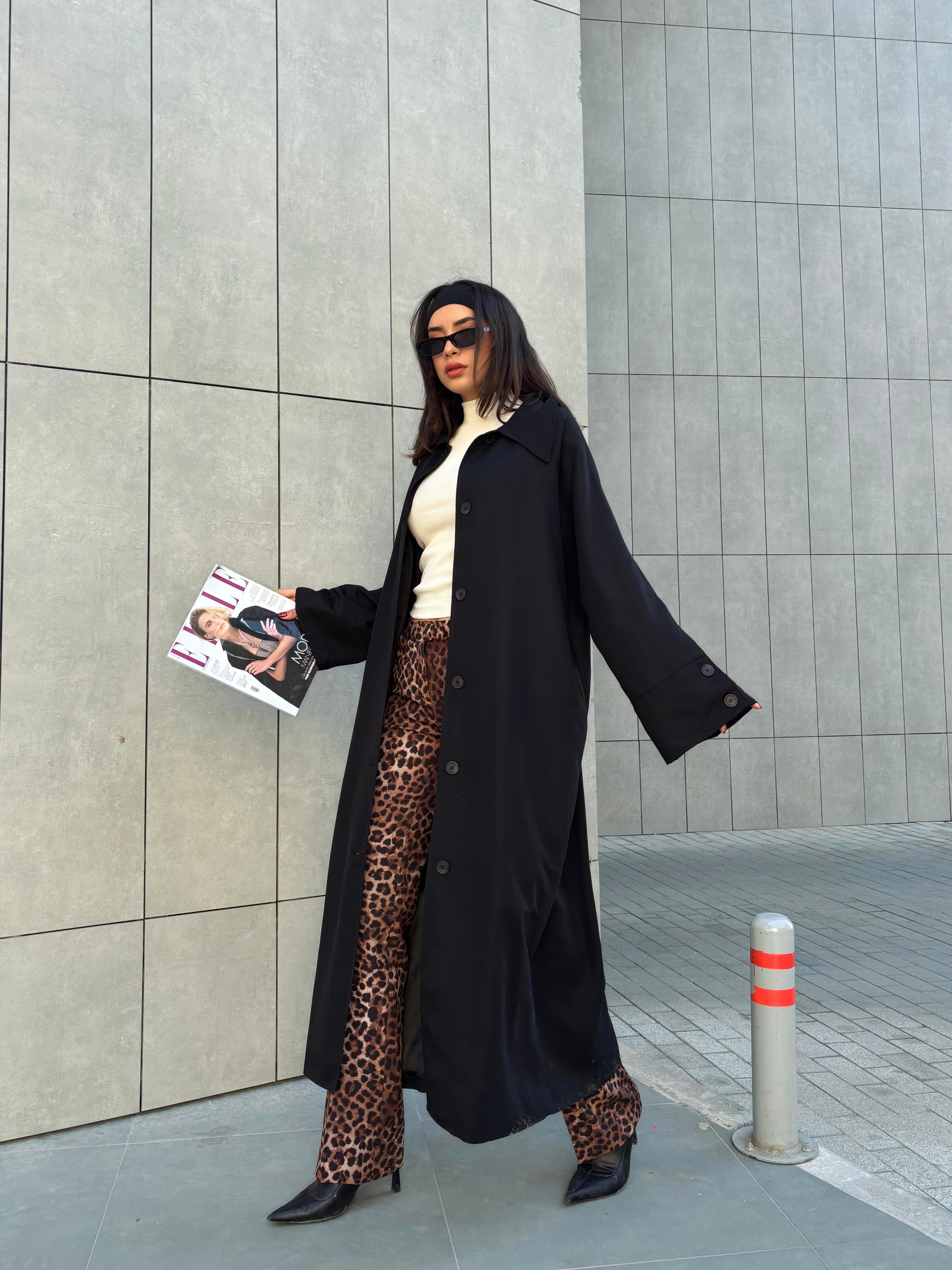 Kadın Siyah Astarlı Uzun Trençkot 30030