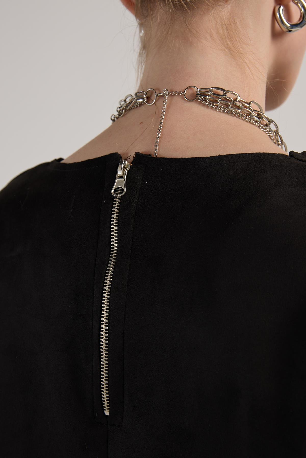 Kadın Sİyah Dalgıç Süet Parçalı Bluz 30038