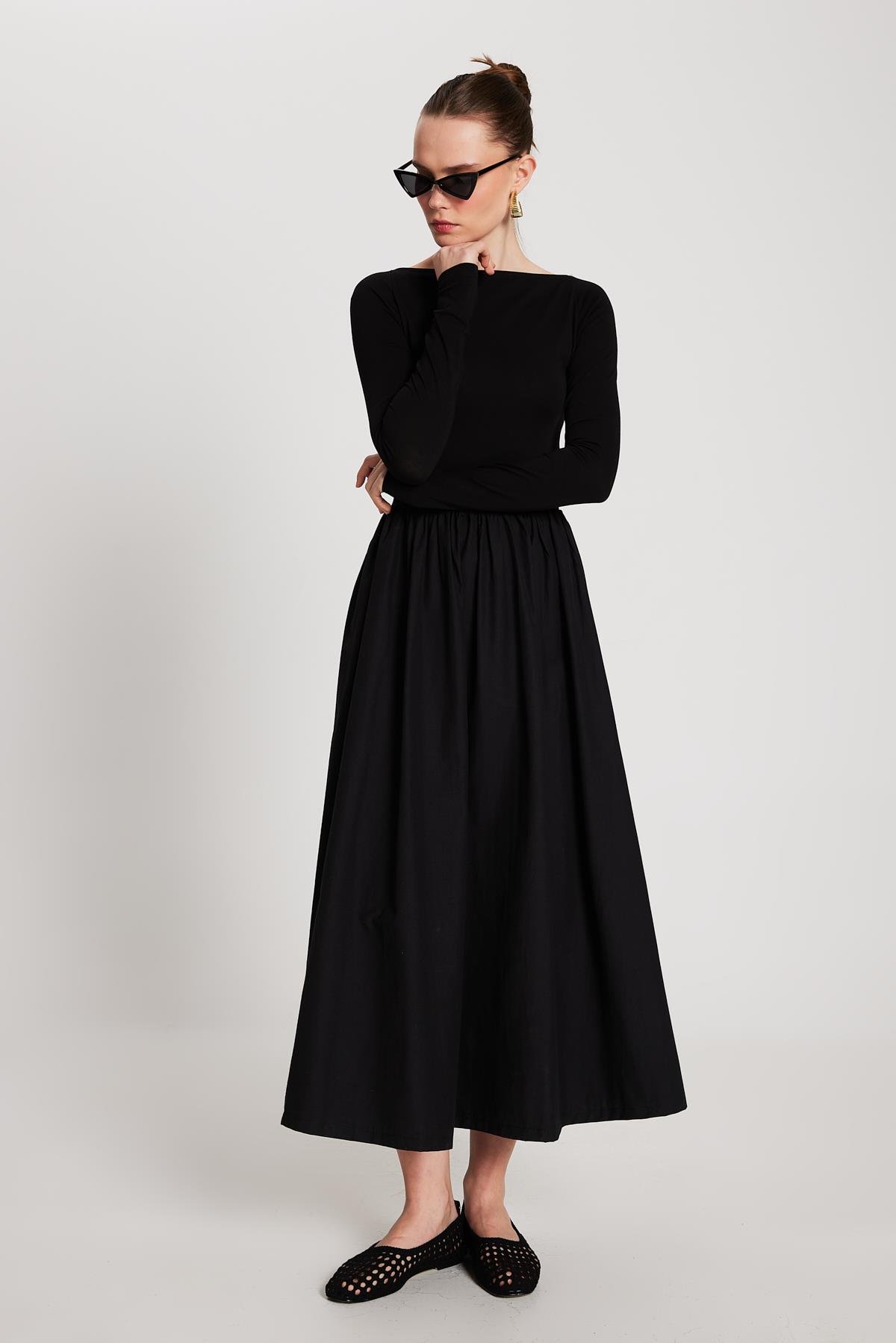 Kadın Siyah Örme ve Dokuma Garnili Elbise 29155