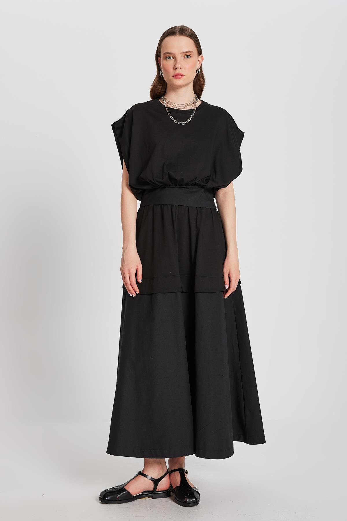 Kadın Siyah Örme ve Dokuma Garnili Tasarım Bluz 29157