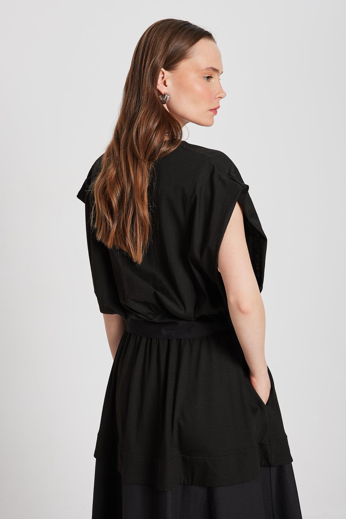 Kadın Siyah Örme ve Dokuma Garnili Tasarım Bluz 29157