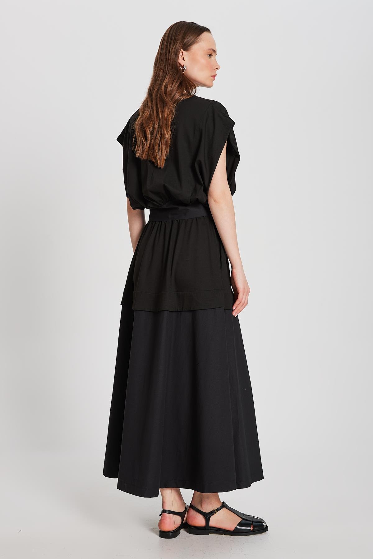 Kadın Siyah Örme ve Dokuma Garnili Tasarım Bluz 29157