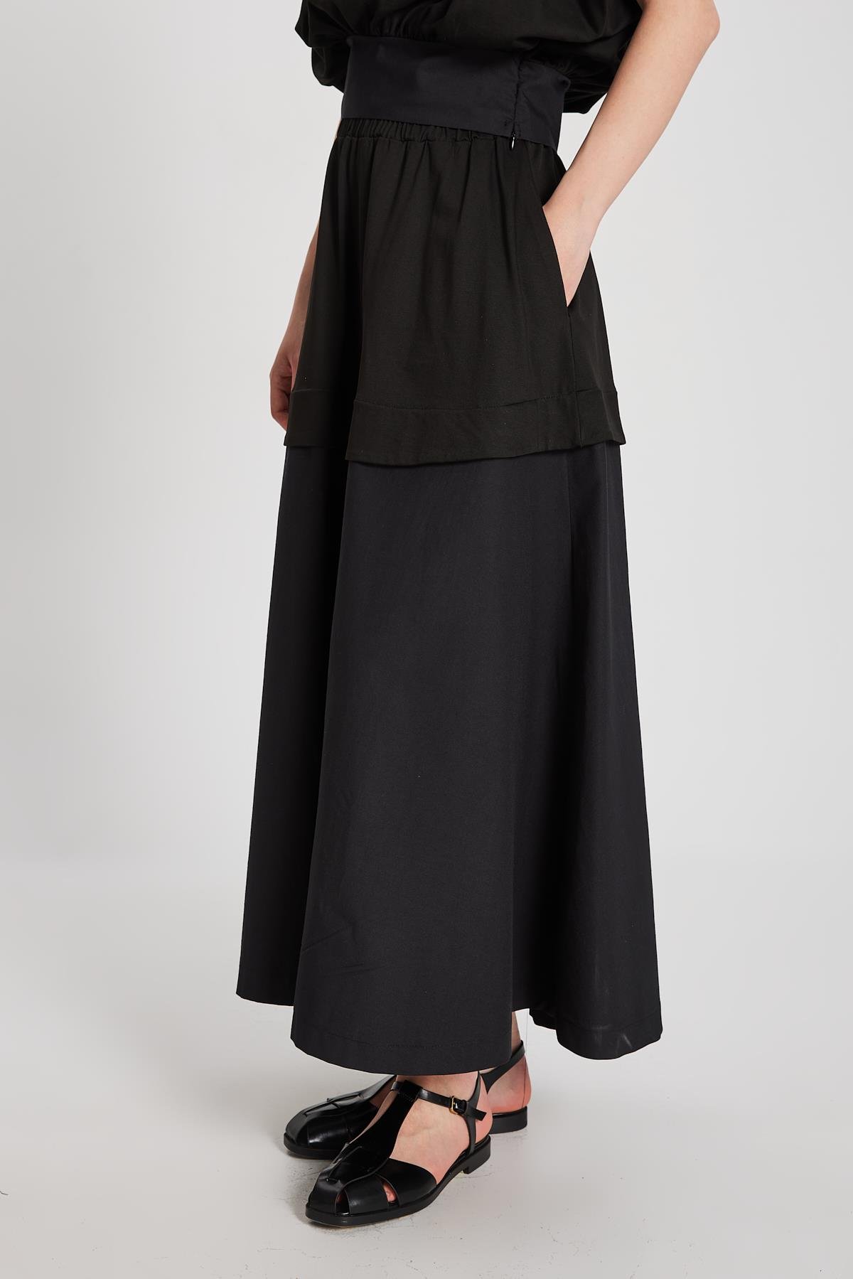 Kadın Siyah Örme ve Dokuma Garnili Uzun Etek 29112