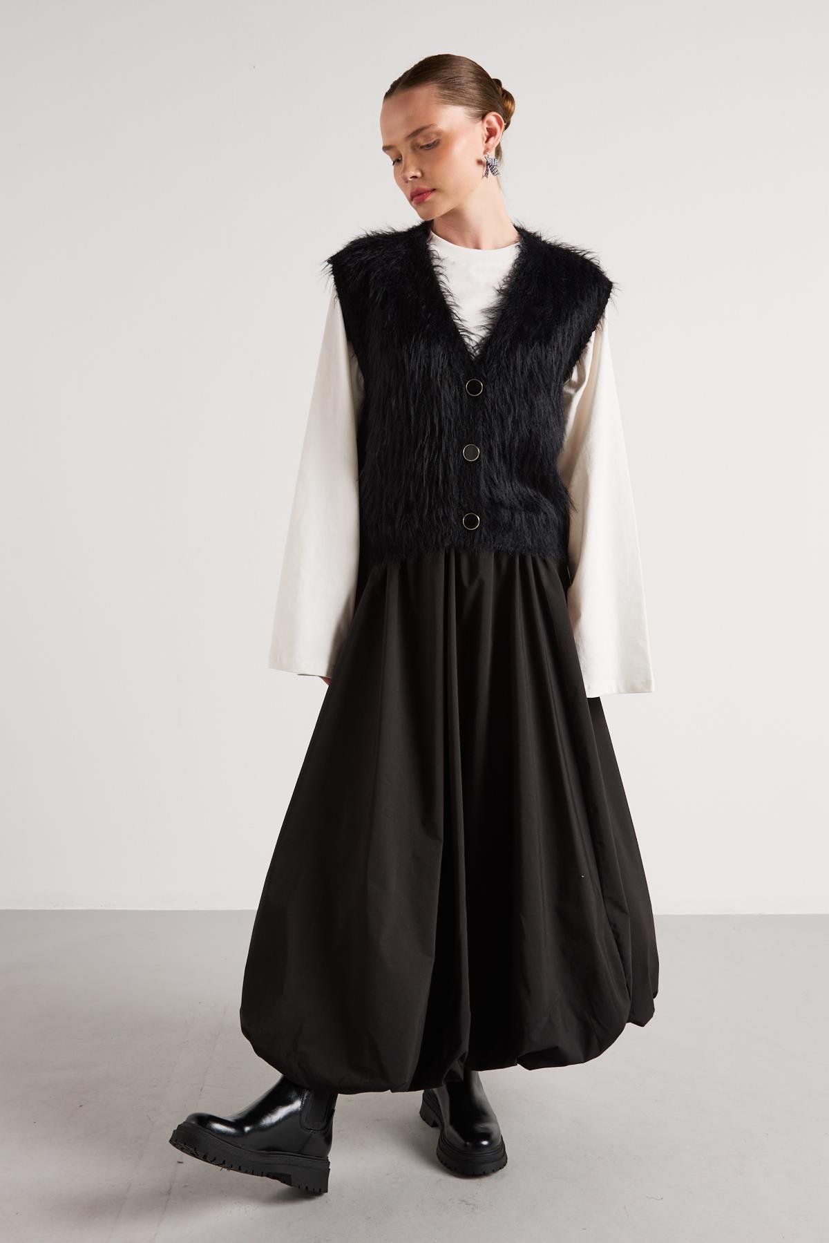 Kadın Siyah Peluş Triko Yelek 92