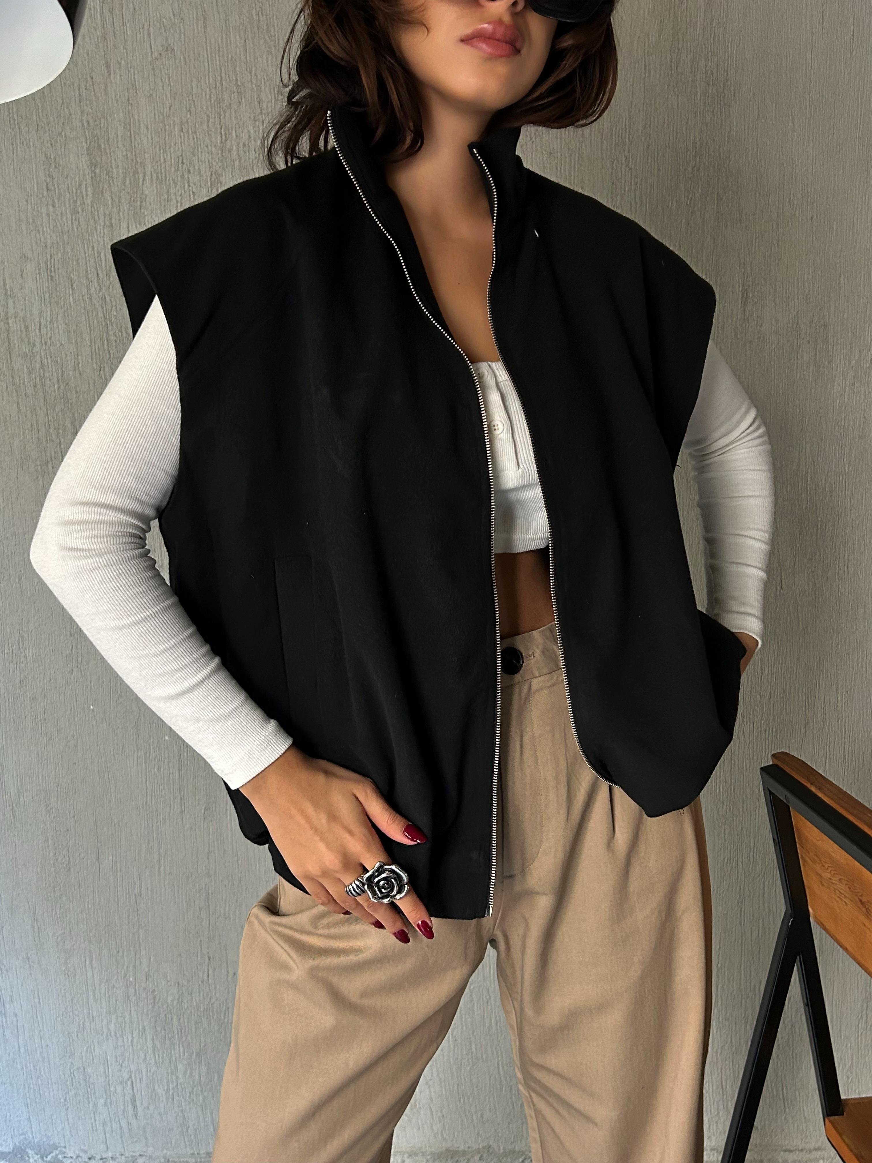 Kadın Siyah Şardonlu Poliviskon Astarlı Balon Yelek 28266