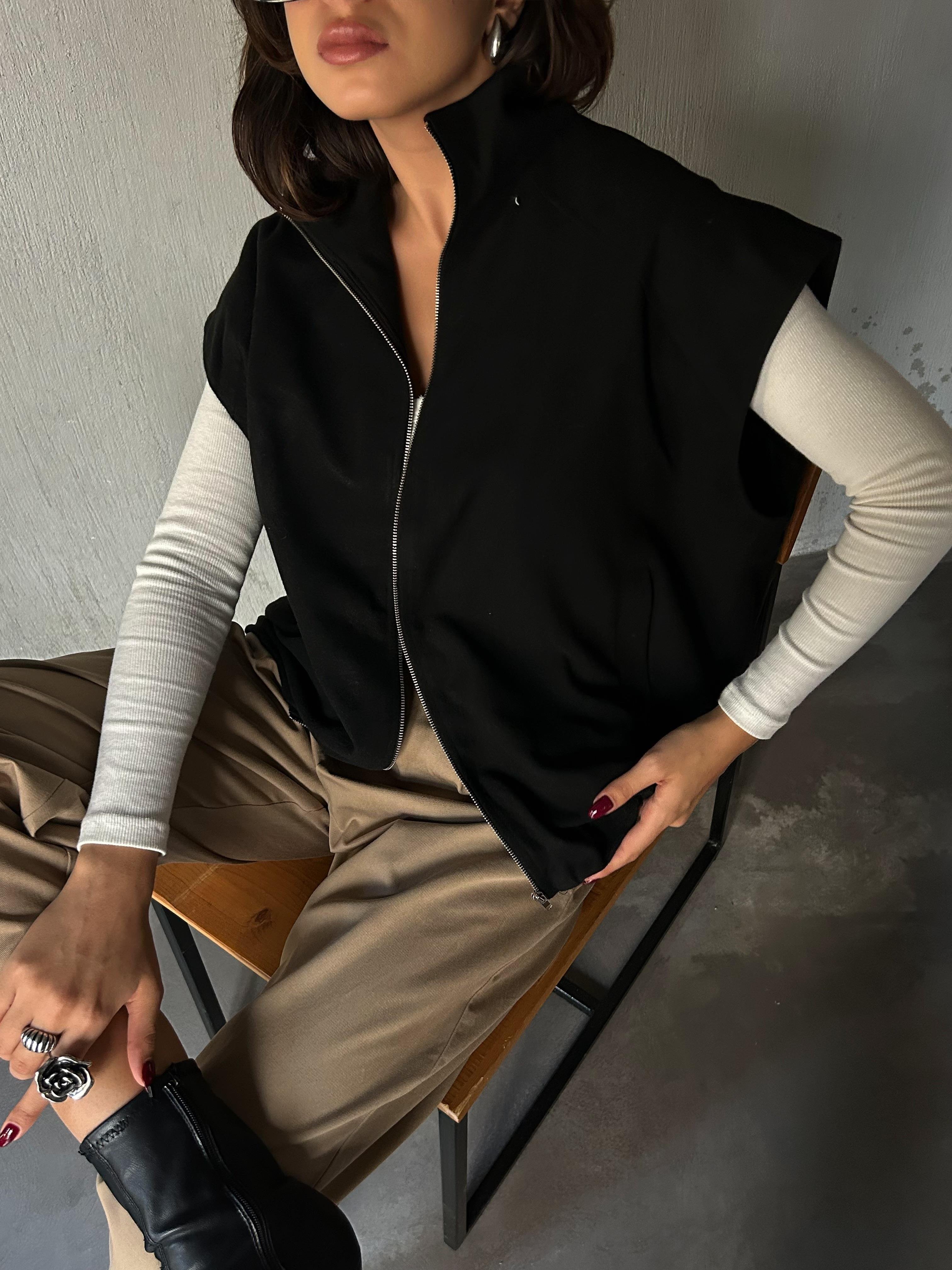 Kadın Siyah Şardonlu Poliviskon Astarlı Balon Yelek 28266