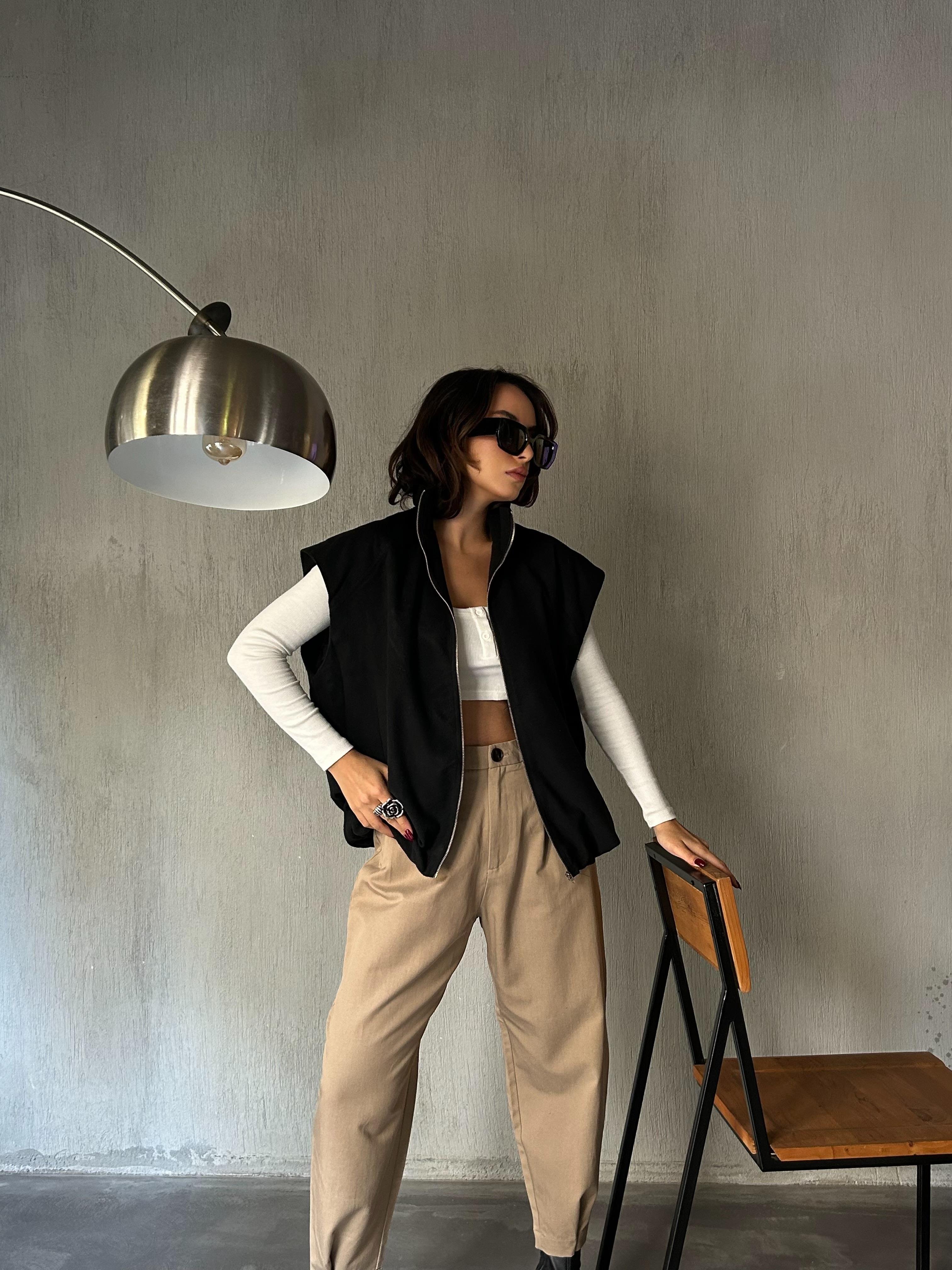 Kadın Siyah Şardonlu Poliviskon Astarlı Balon Yelek 28266