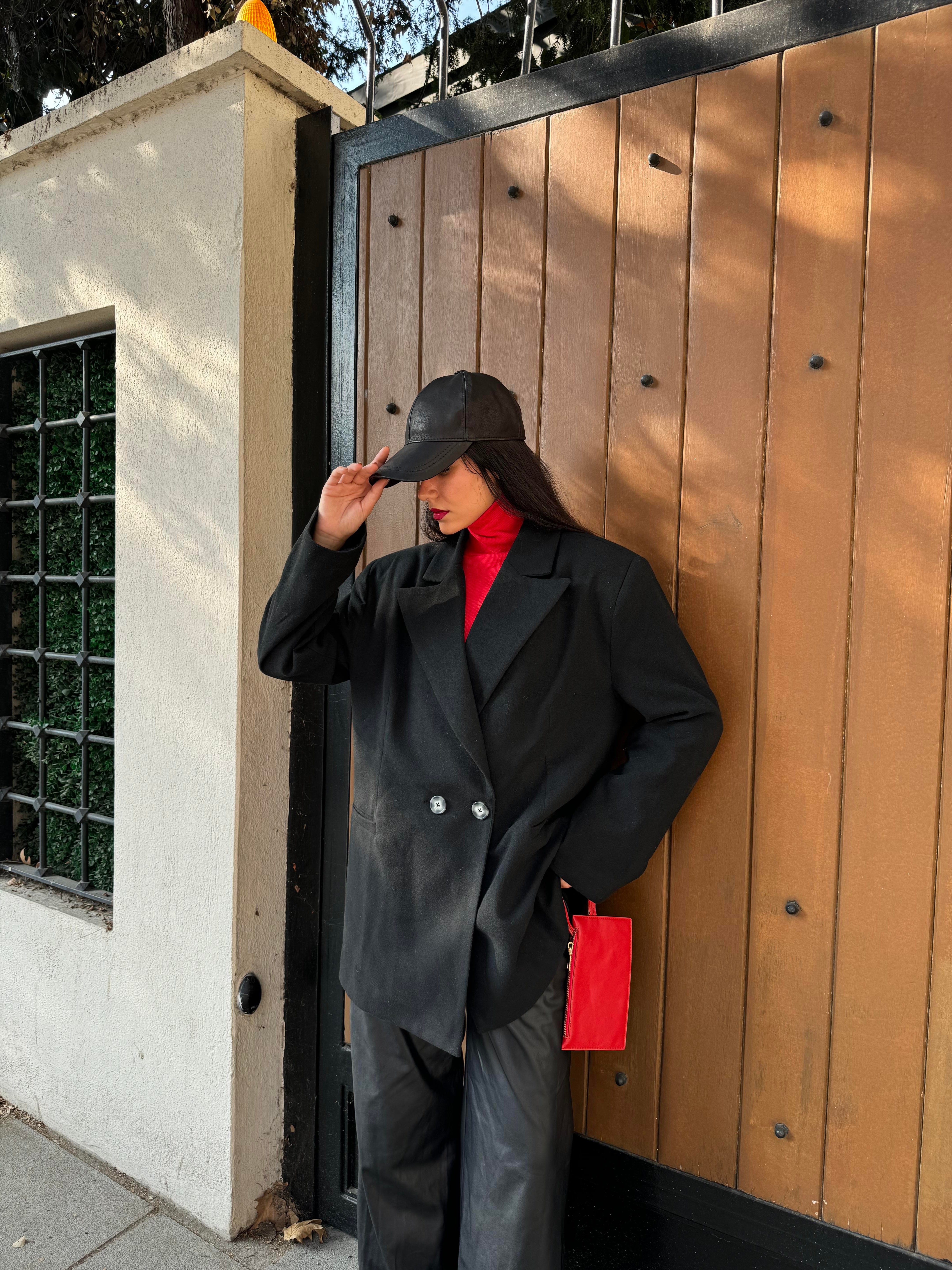 Kadın Siyah Şardonlu Poliviskon Oversize Ceket 28265