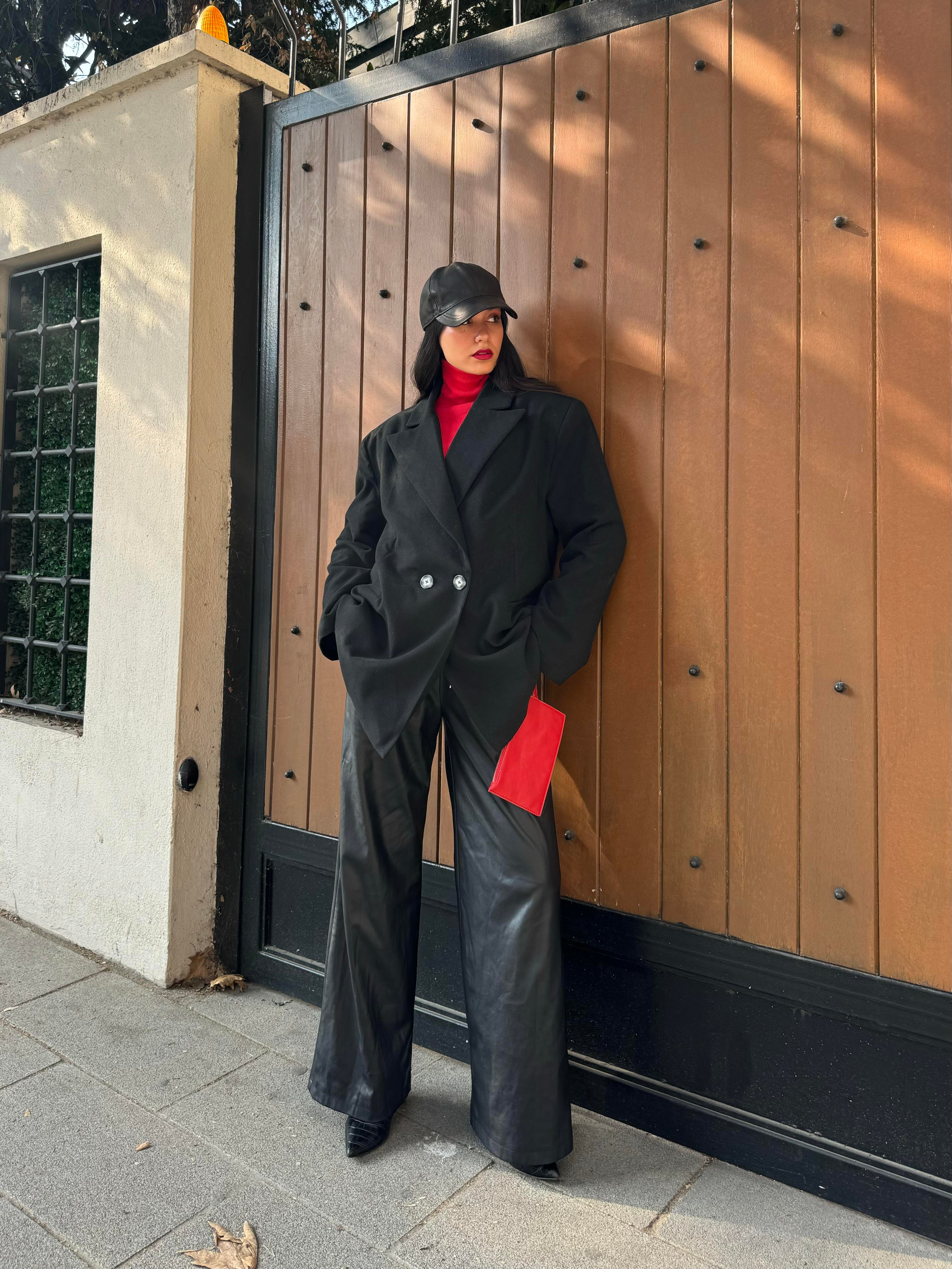 Kadın Siyah Şardonlu Poliviskon Oversize Ceket 28265