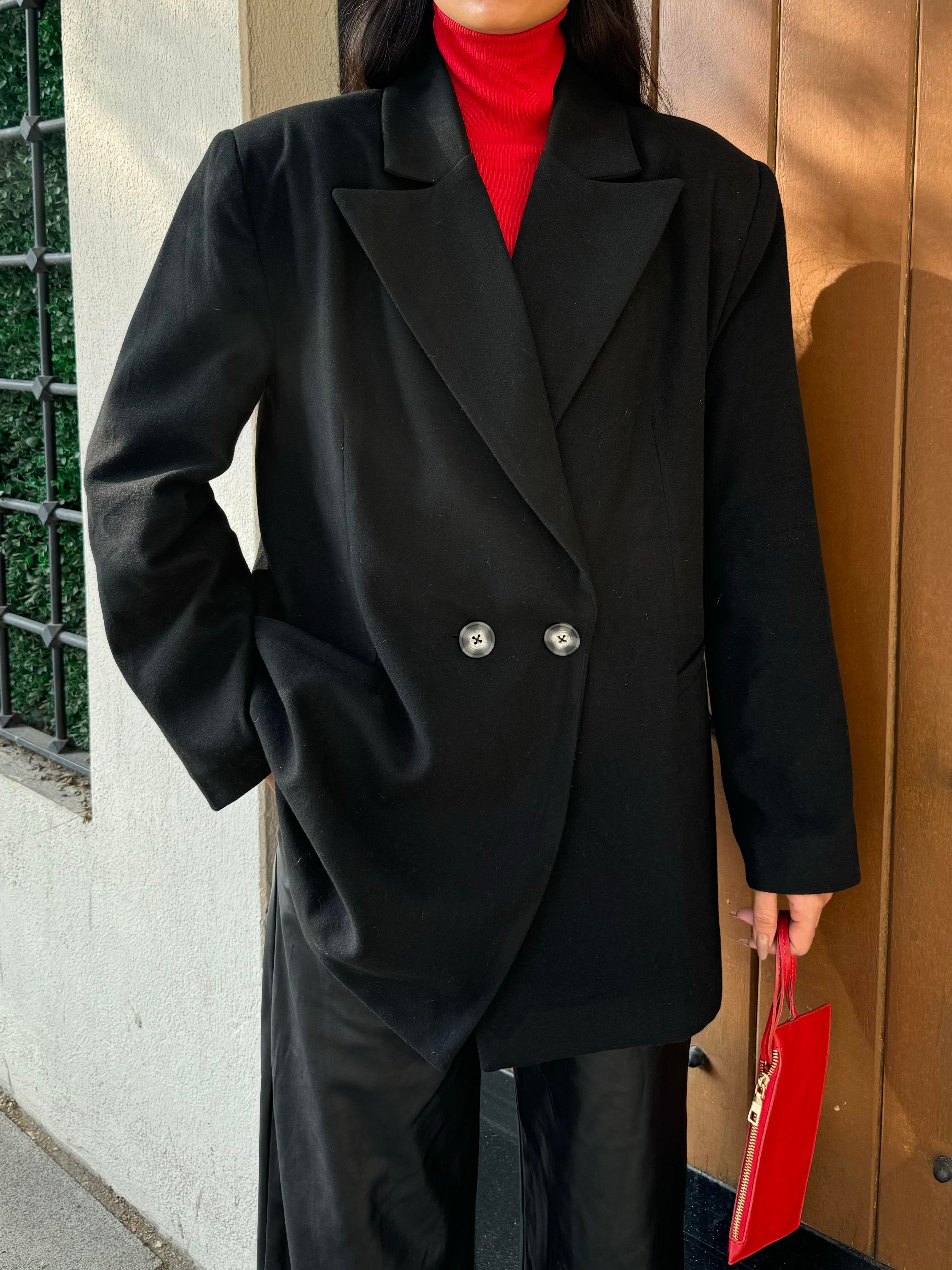 Kadın Siyah Şardonlu Poliviskon Oversize Ceket 28265