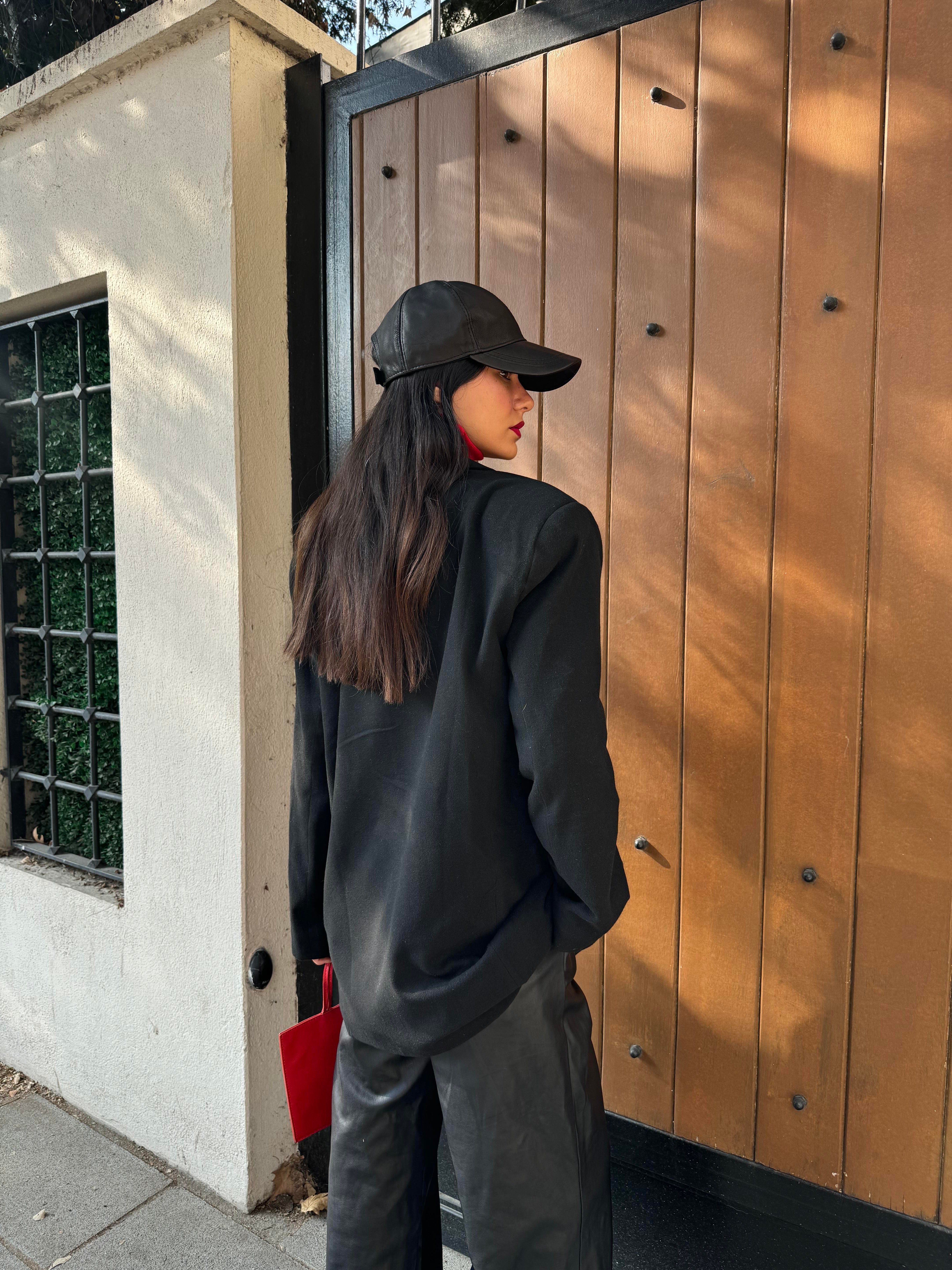 Kadın Siyah Şardonlu Poliviskon Oversize Ceket 28265